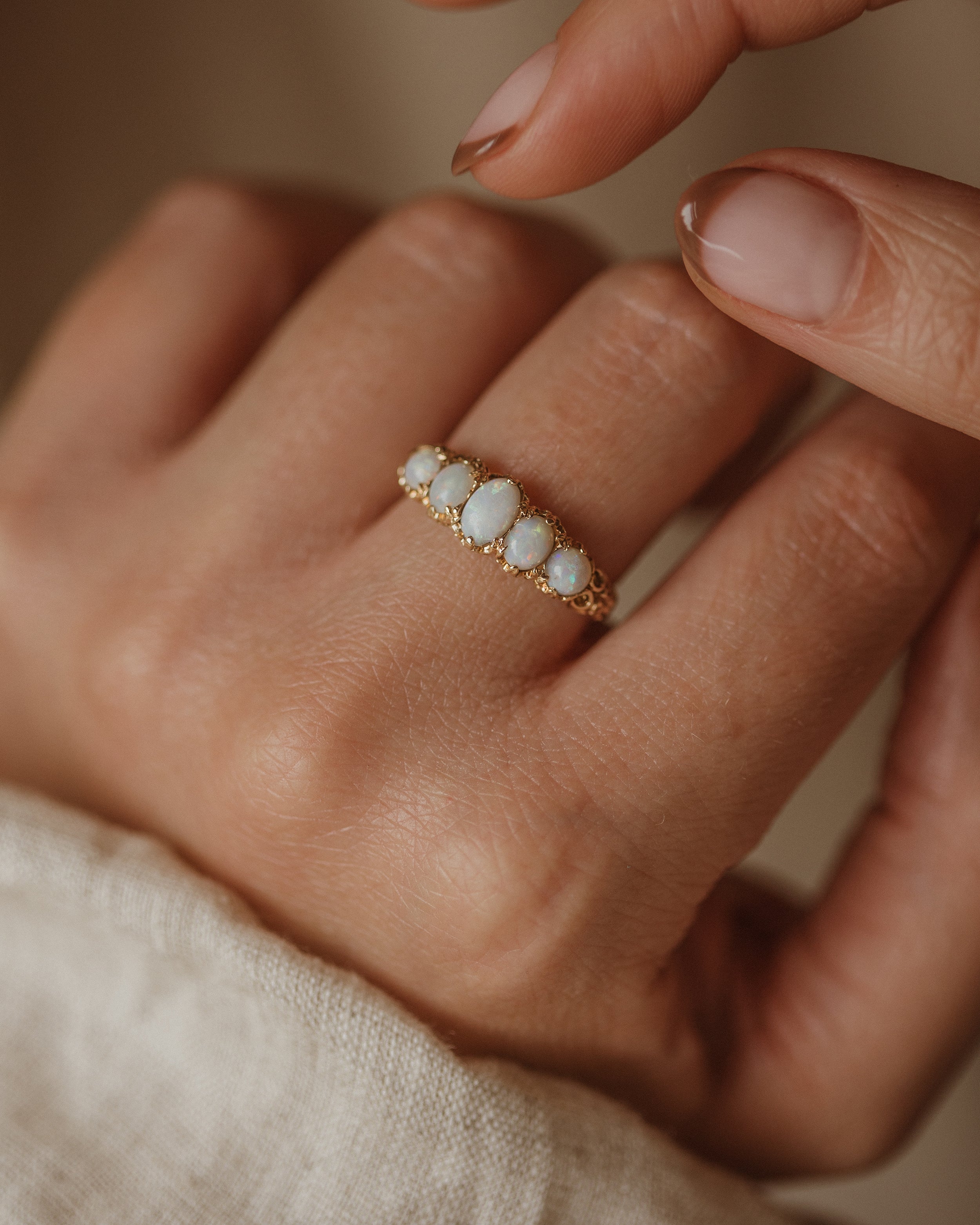 Georgette Vintage 9ct Gold Five Stone Opal Ring