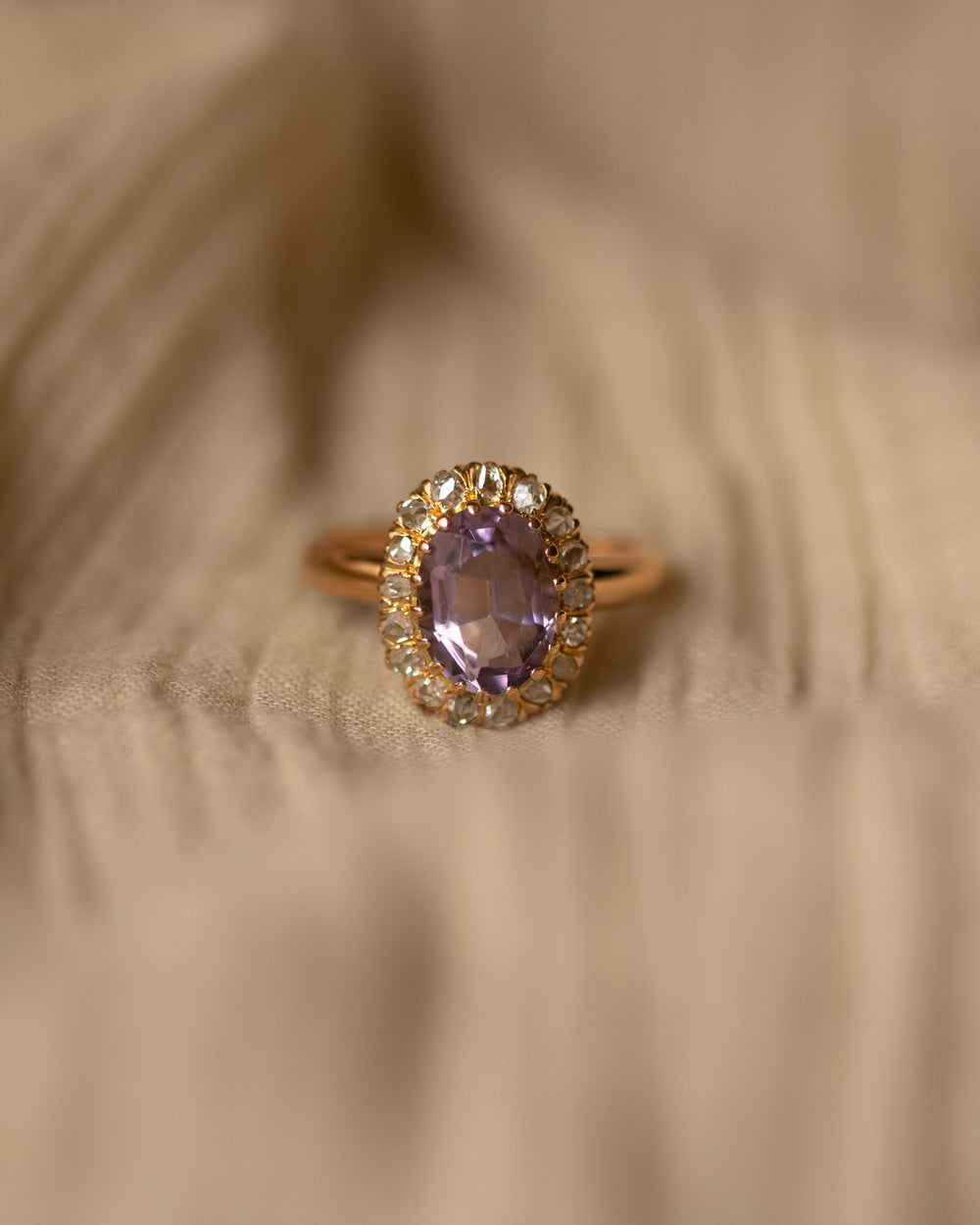 Sylvia Antique 18ct Gold Amethyst & Diamond Cluster Ring