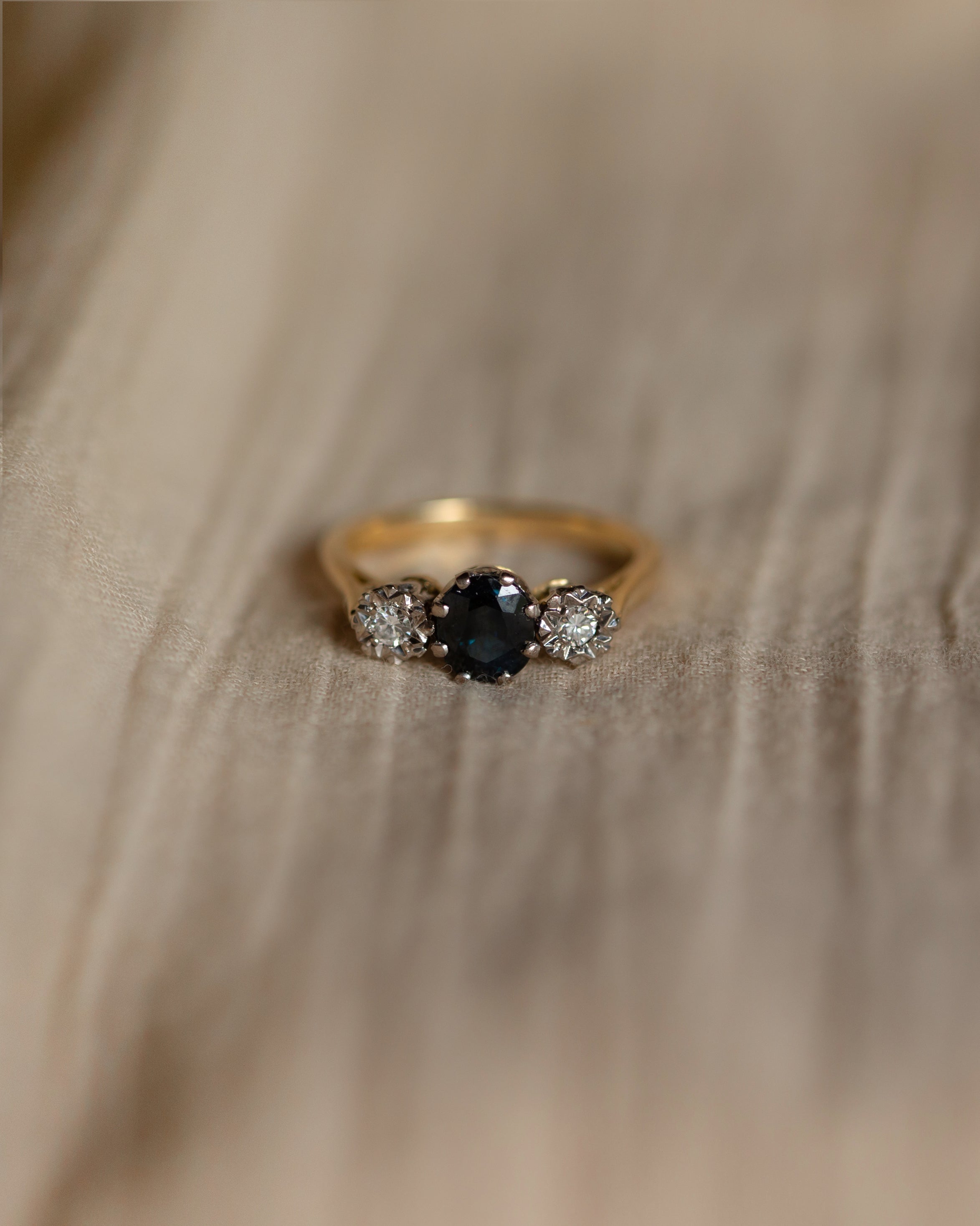 Gisella 1975 Vintage 18ct Gold Sapphire & Diamond Trilogy Ring