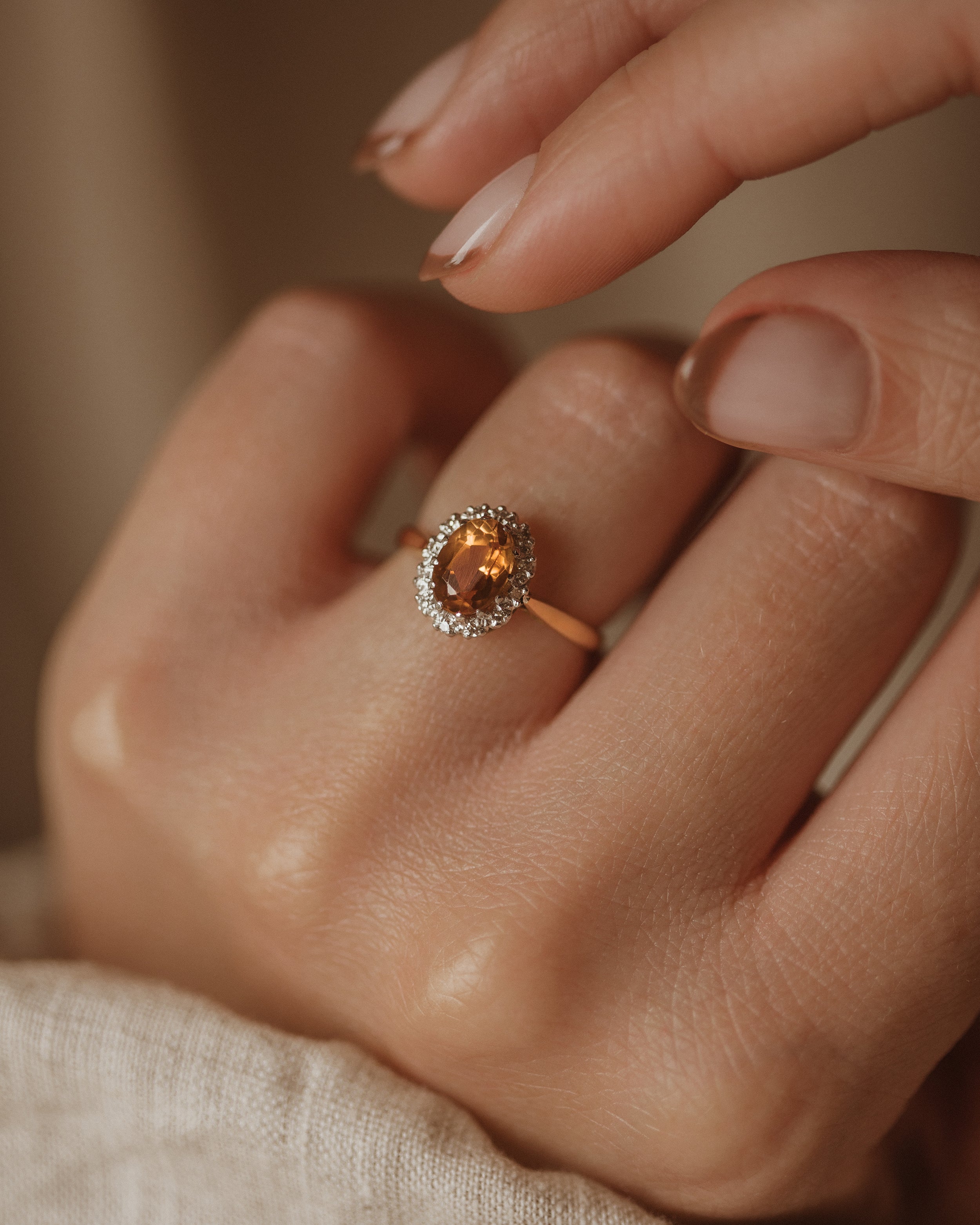Image of Mavis Vintage 18ct Gold Citrine & Diamond Cluster Ring