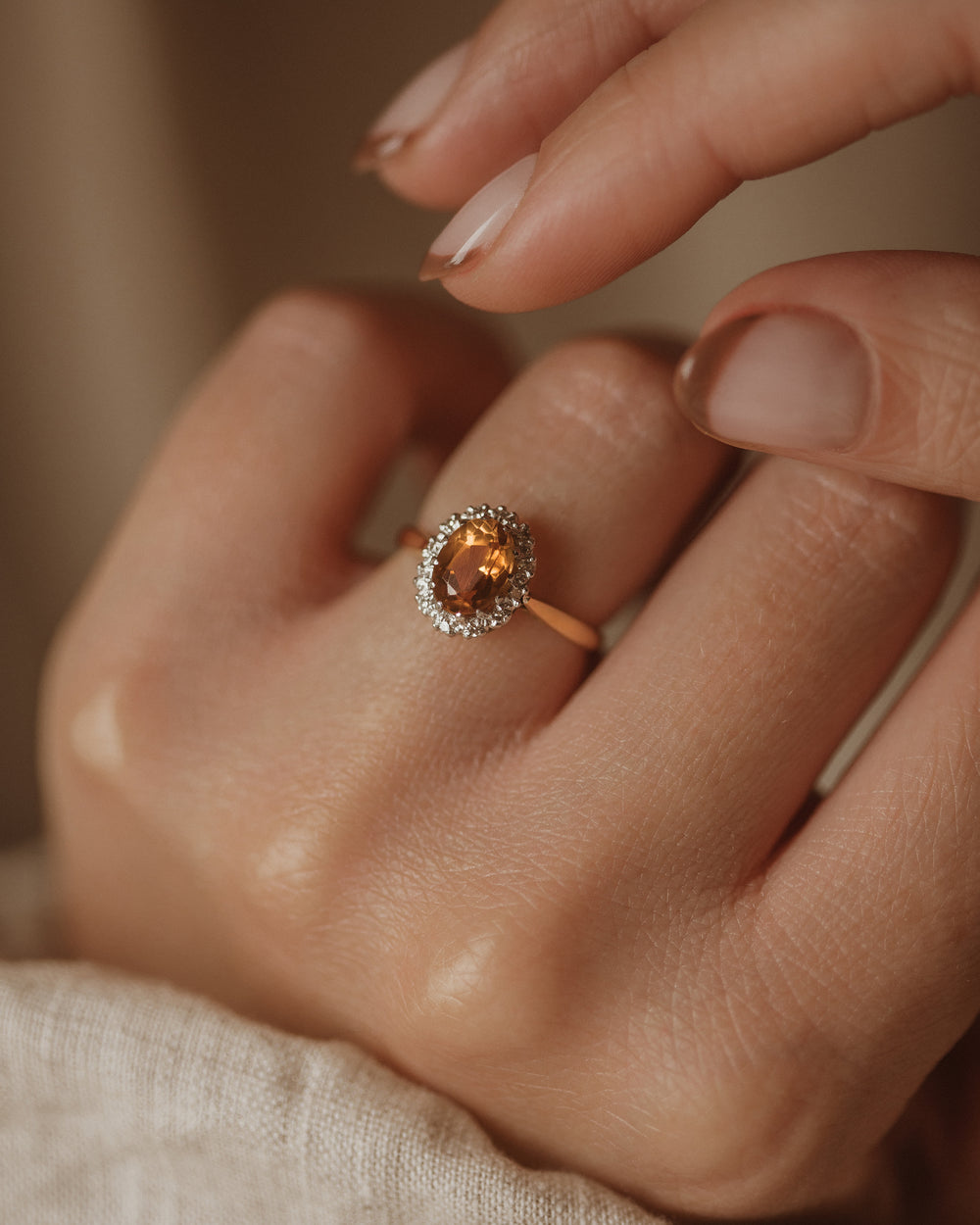 Mavis Vintage 18ct Gold Citrine & Diamond Cluster Ring