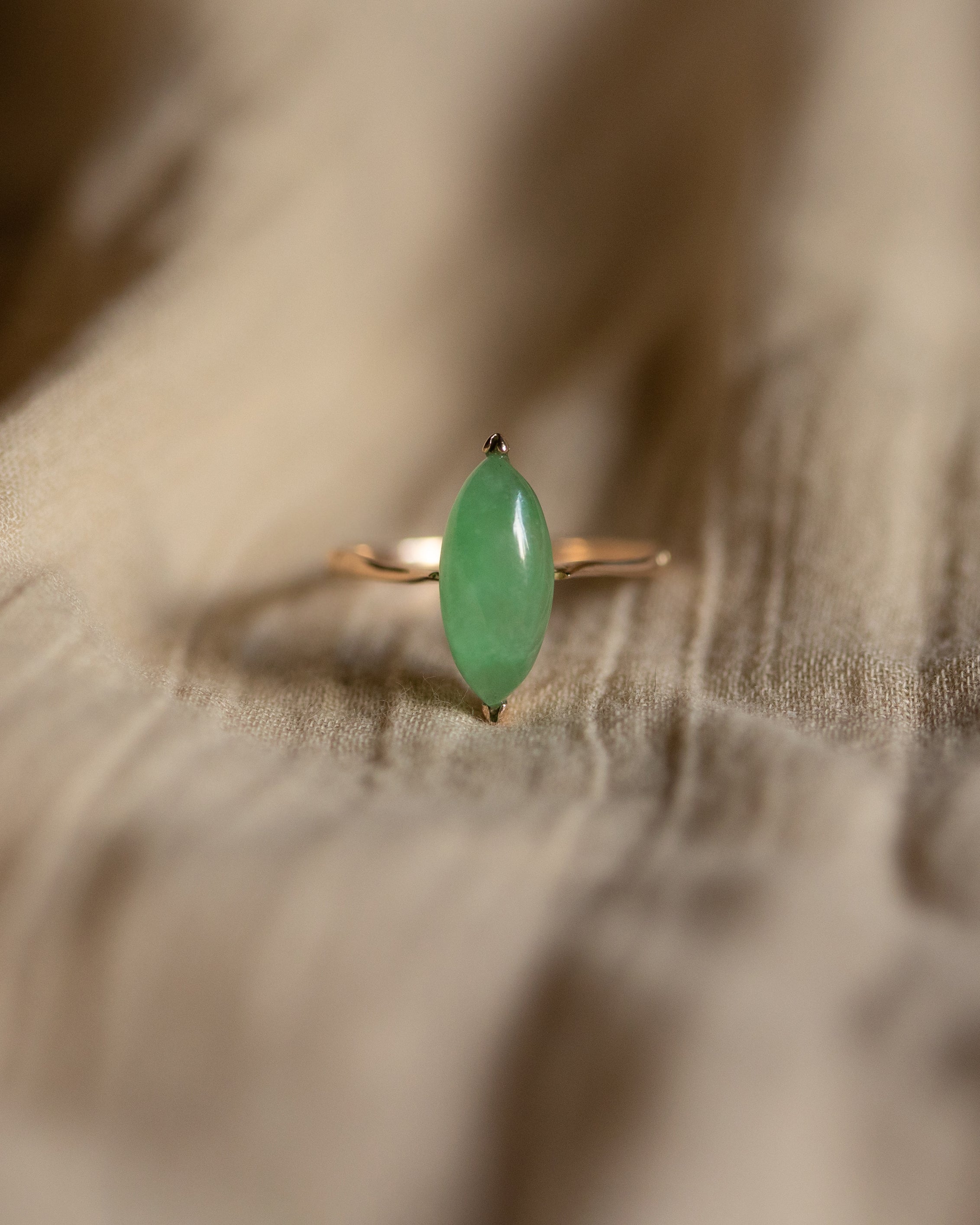 Edie Vintage 9ct Gold Jade Navette Ring
