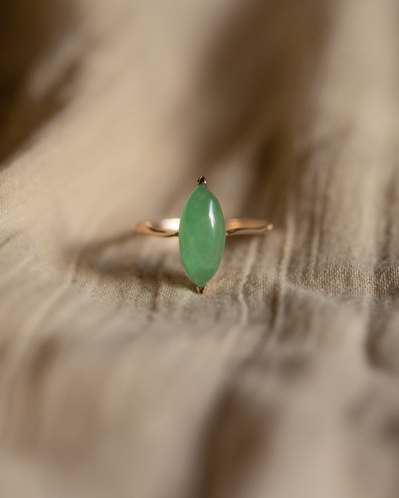 Edie Vintage 9ct Gold Jade Navette Ring