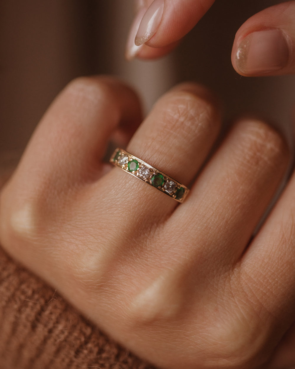 Augusta 1988 Vintage 9ct Gold Emerald & Diamond Half Eternity Ring
