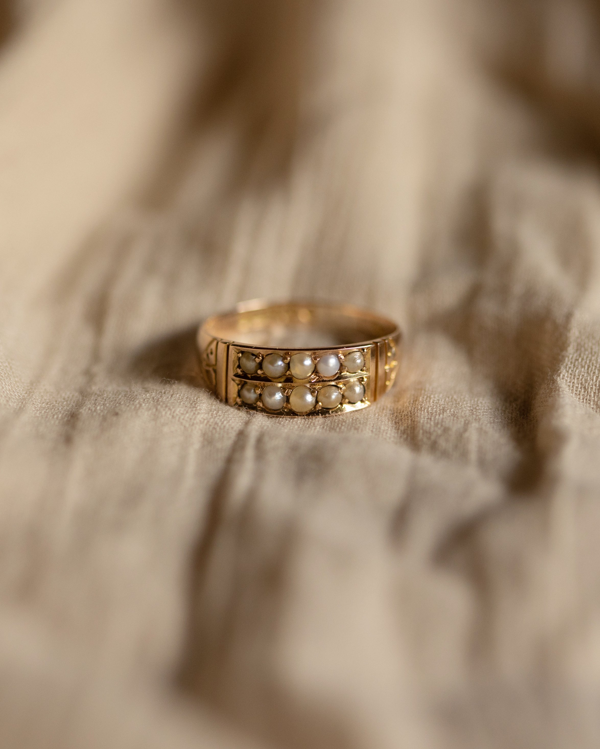 Image of Lillian 1898 Antique 15ct Gold Double Row Pearl Ring