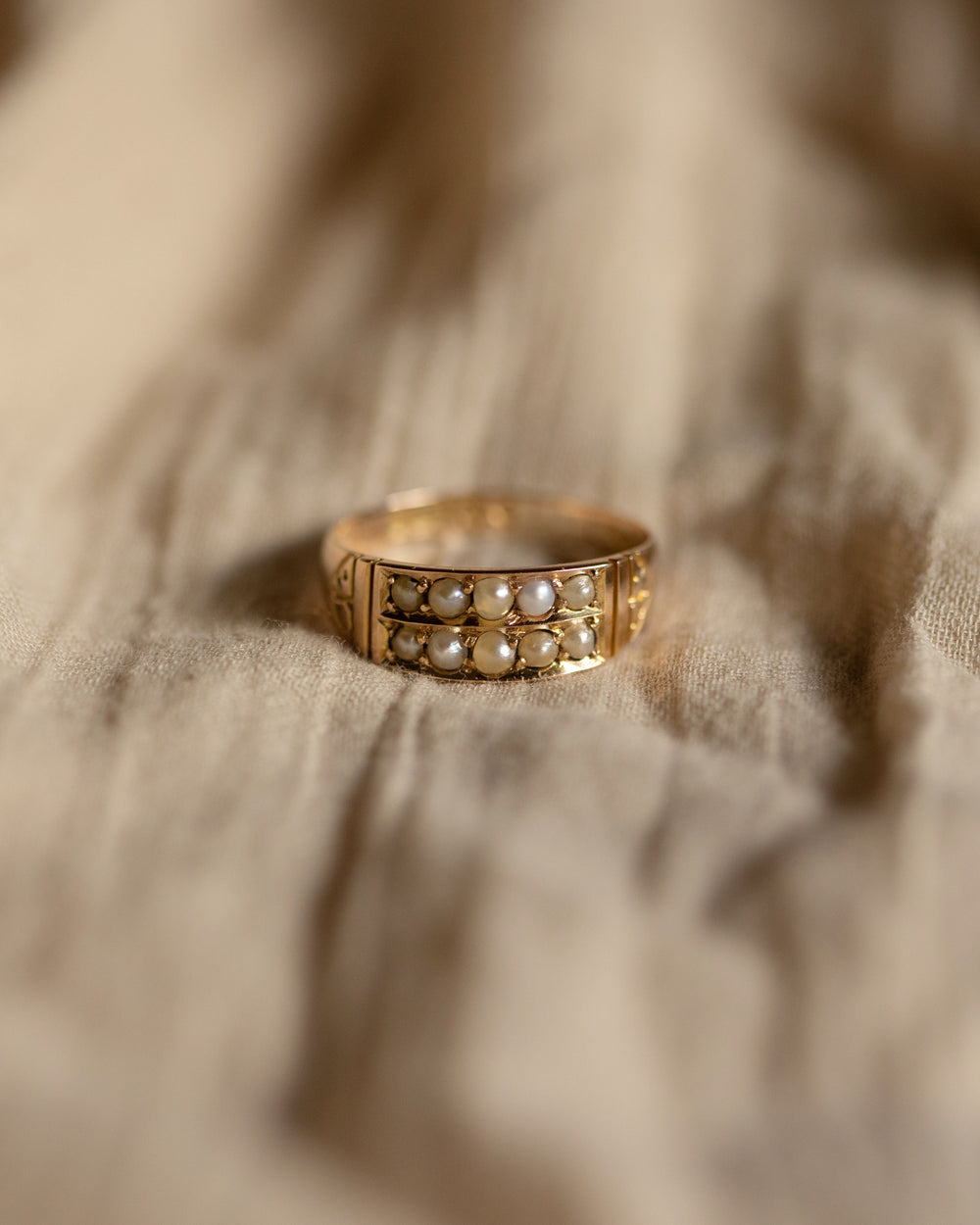 Lillian 1898 Antique 15ct Gold Double Row Pearl Ring