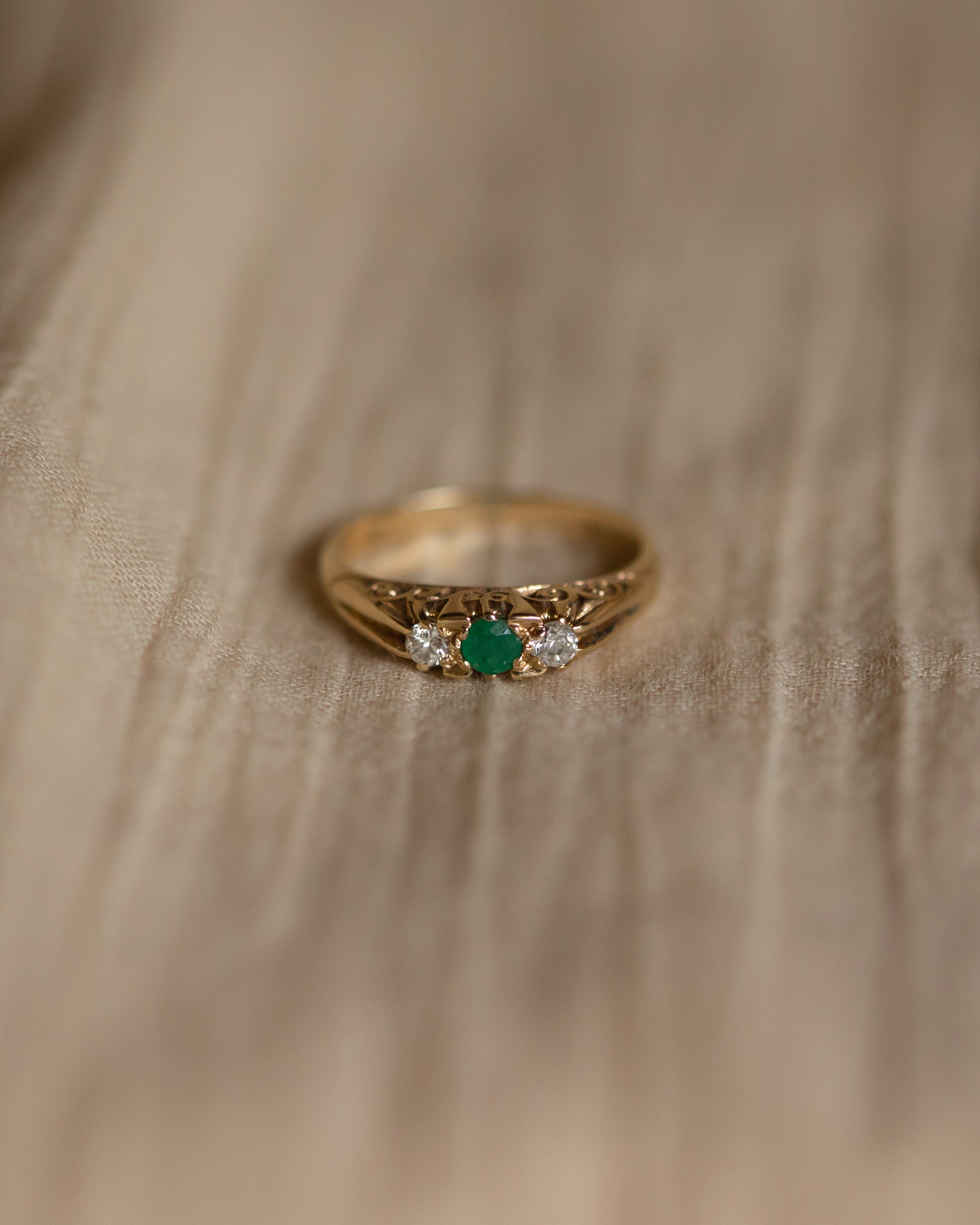 Freda Vintage 9ct Gold Emerald & Diamond Trilogy Ring