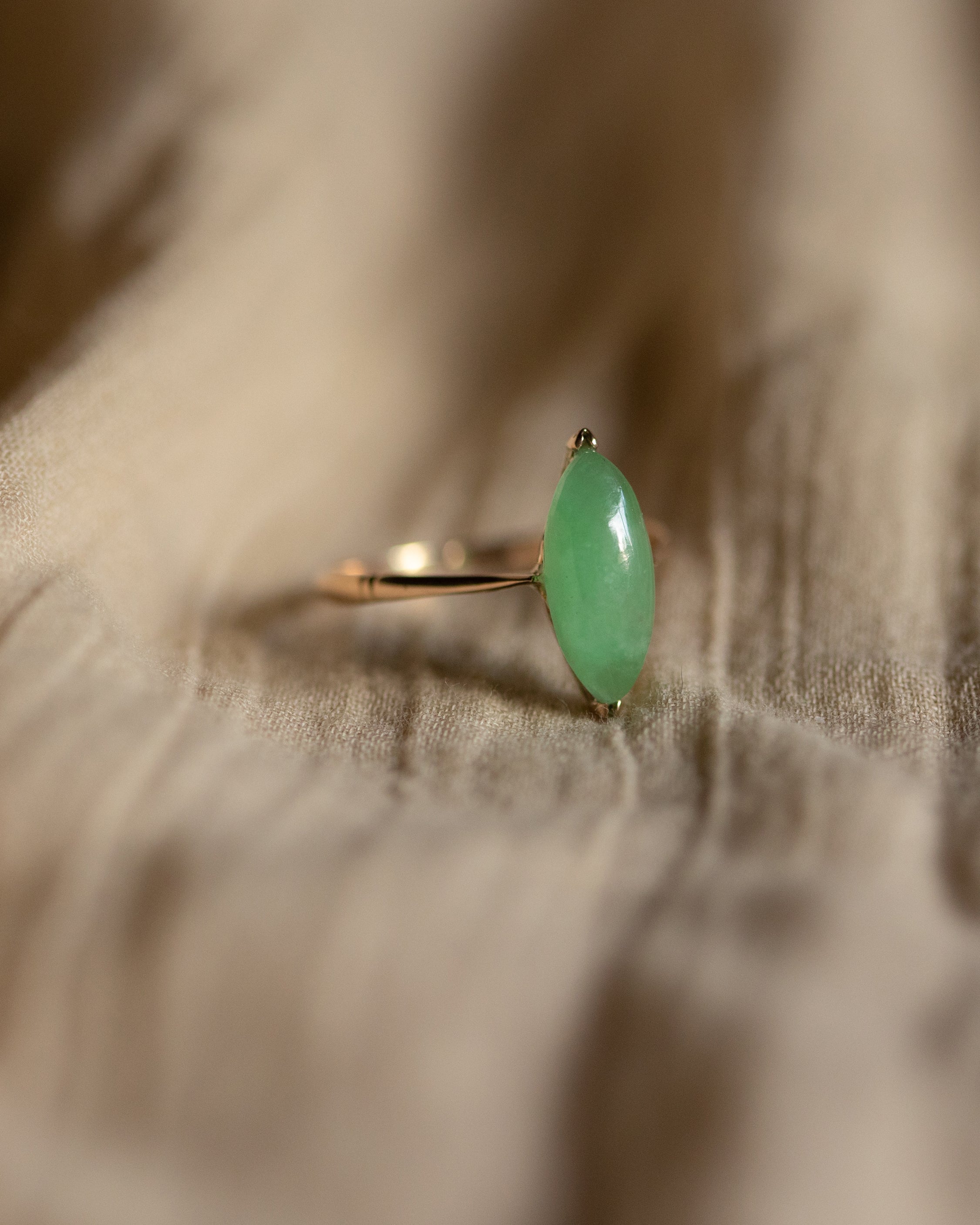Edie Vintage 9ct Gold Jade Navette Ring