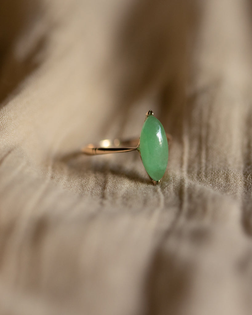 Edie Vintage 9ct Gold Jade Navette Ring