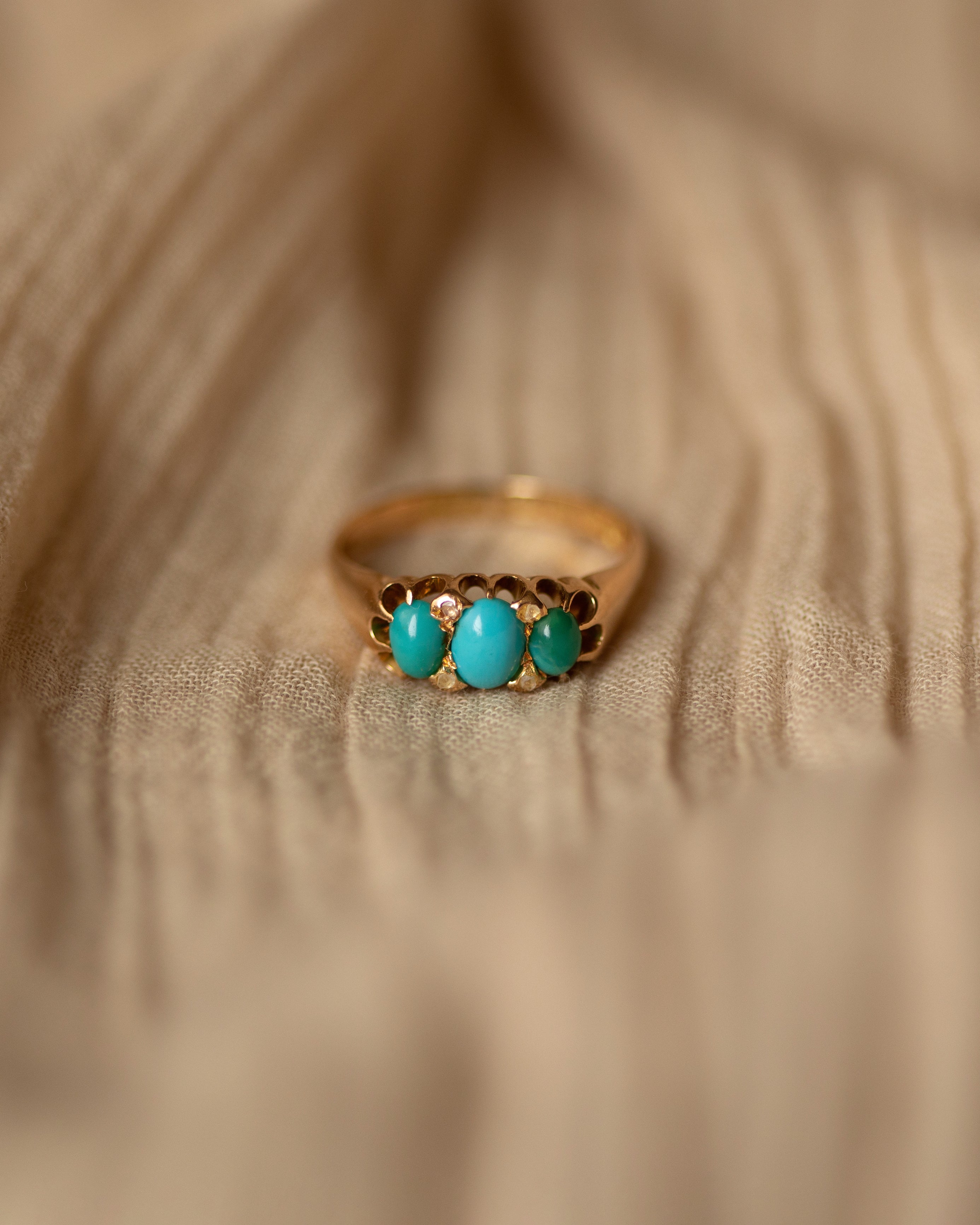 Prudence 1901 Edwardian 18ct Gold Diamond & Turquoise Ring
