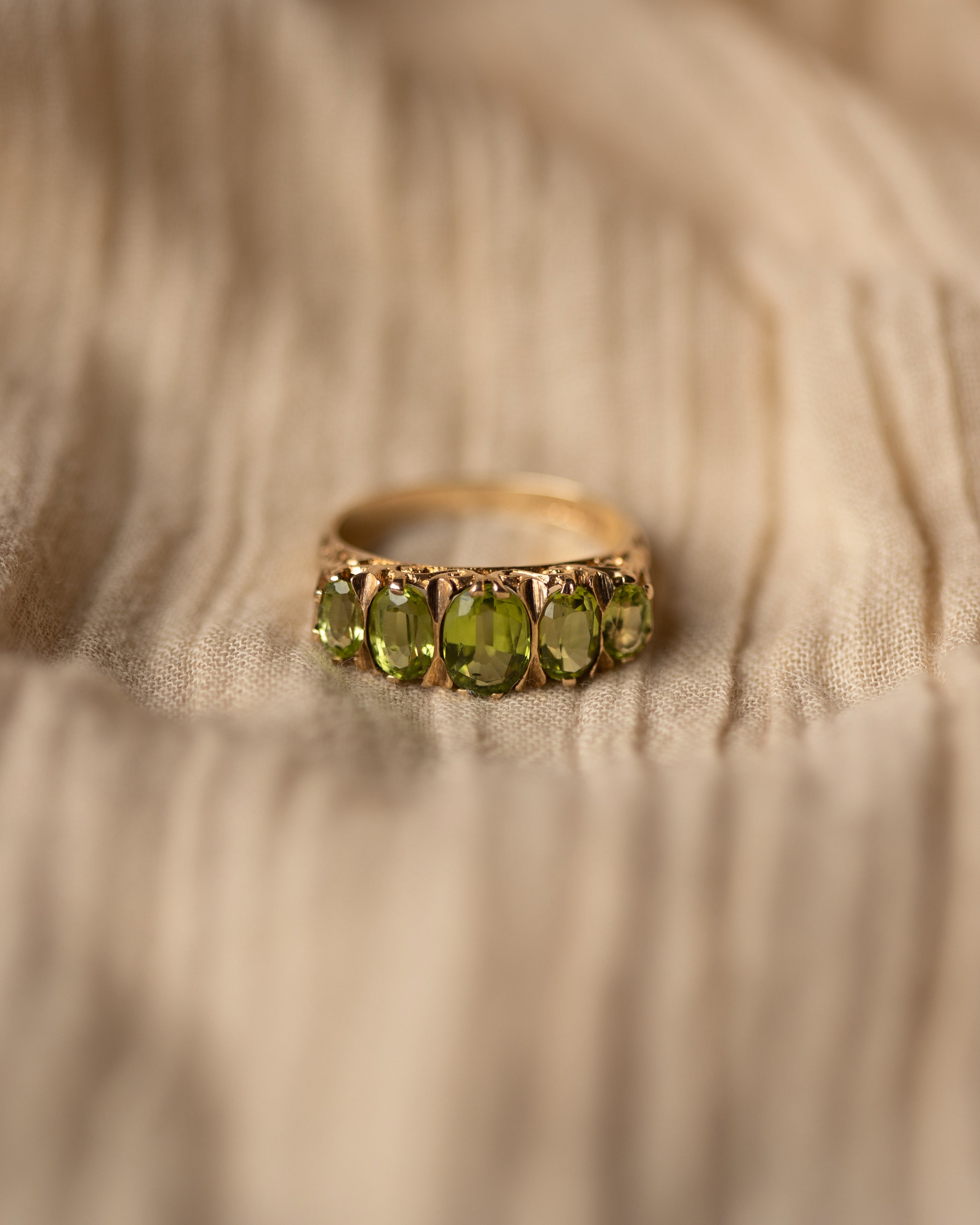 Image of Hannah 1980 Vintage 9ct Gold Five Stone Peridot Ring