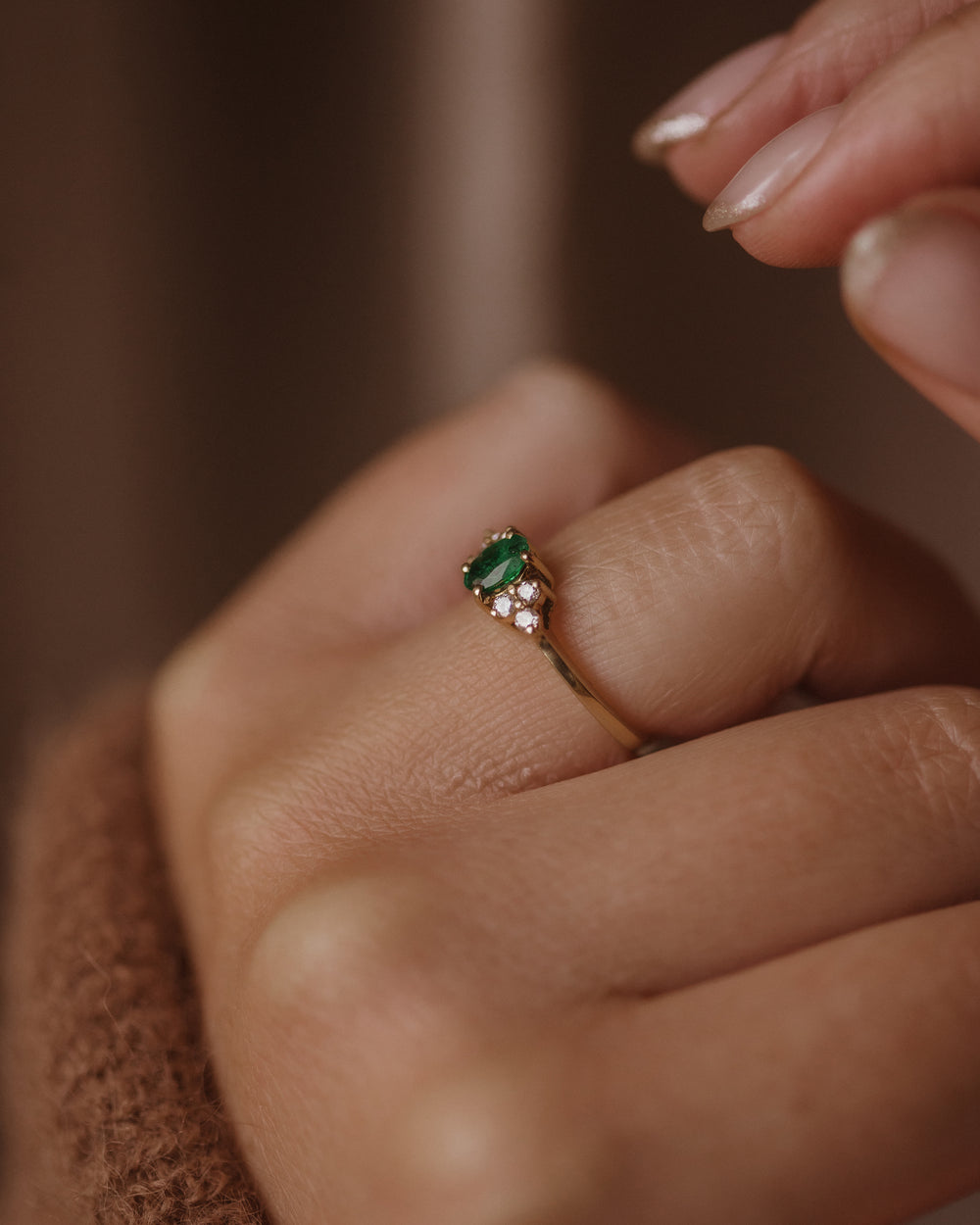 Florentine Vintage 18ct Gold Emerald & Diamond Ring