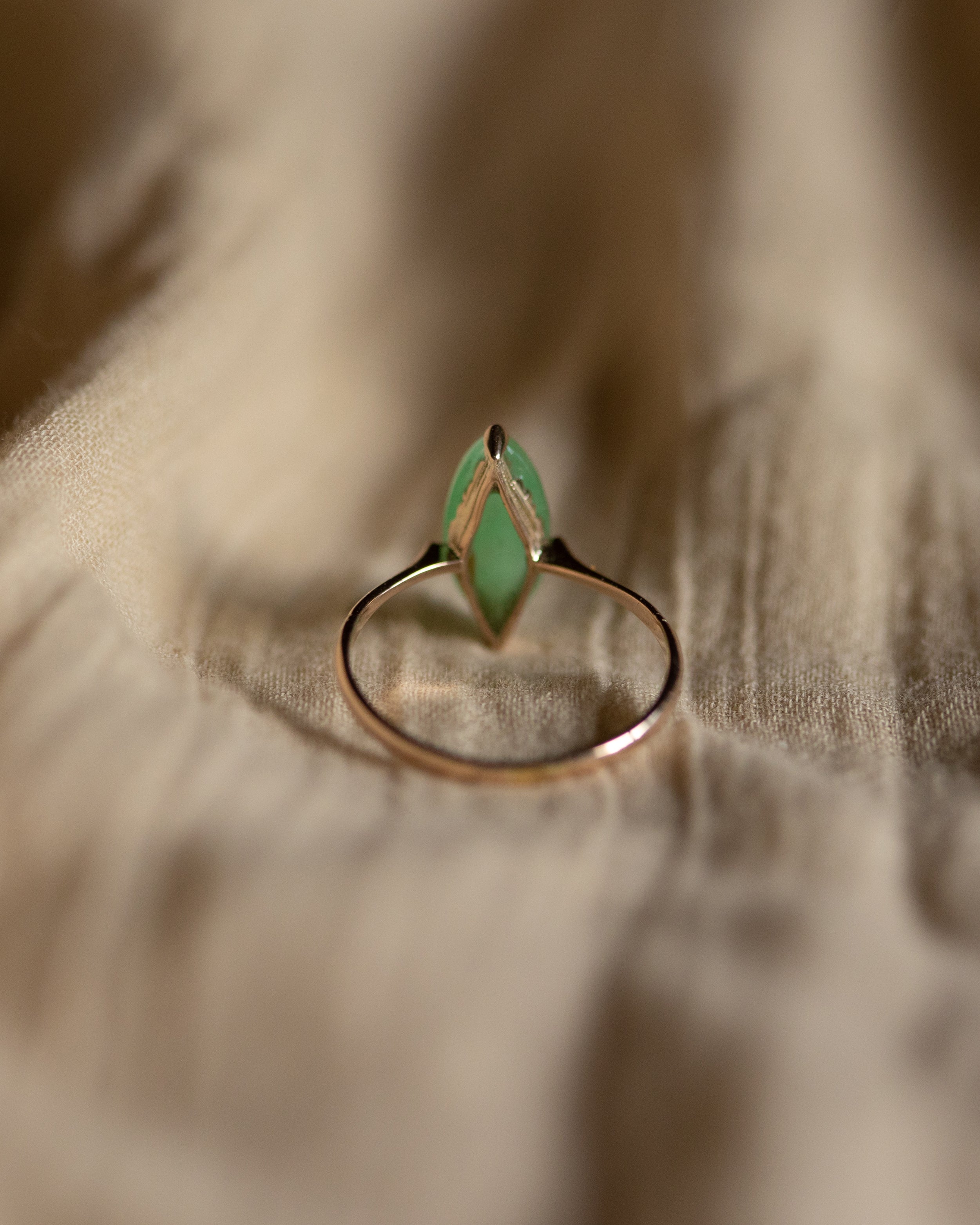 Edie Vintage 9ct Gold Jade Navette Ring