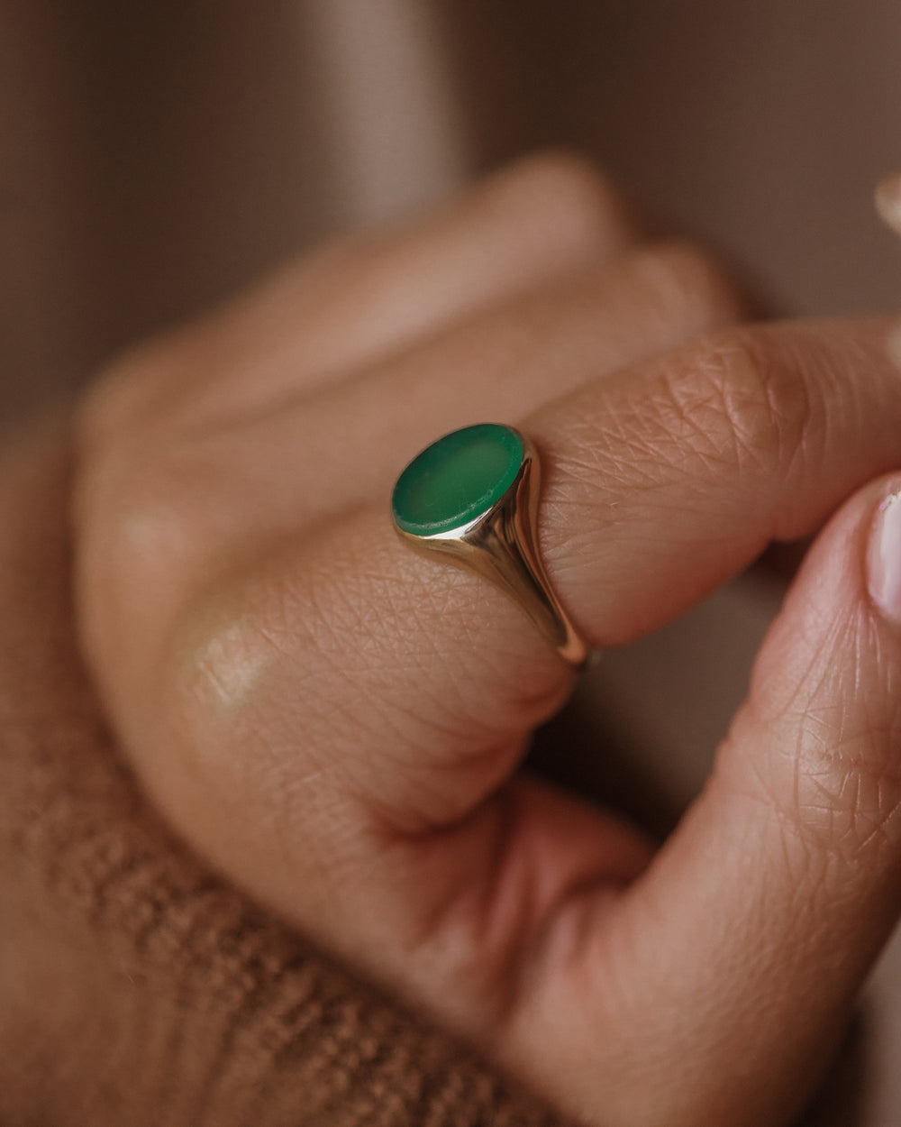 Cecile 1851 Antique 9ct Gold Chrysoprase Signet Ring