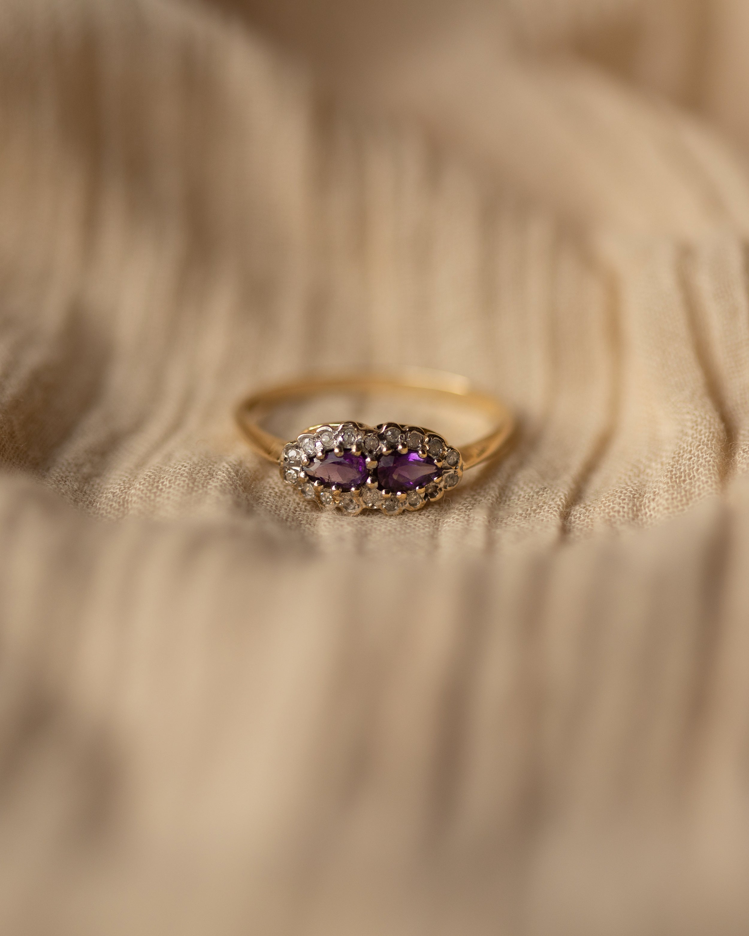 Dolores Vintage 9ct Gold Amethyst & Diamond Cluster Ring