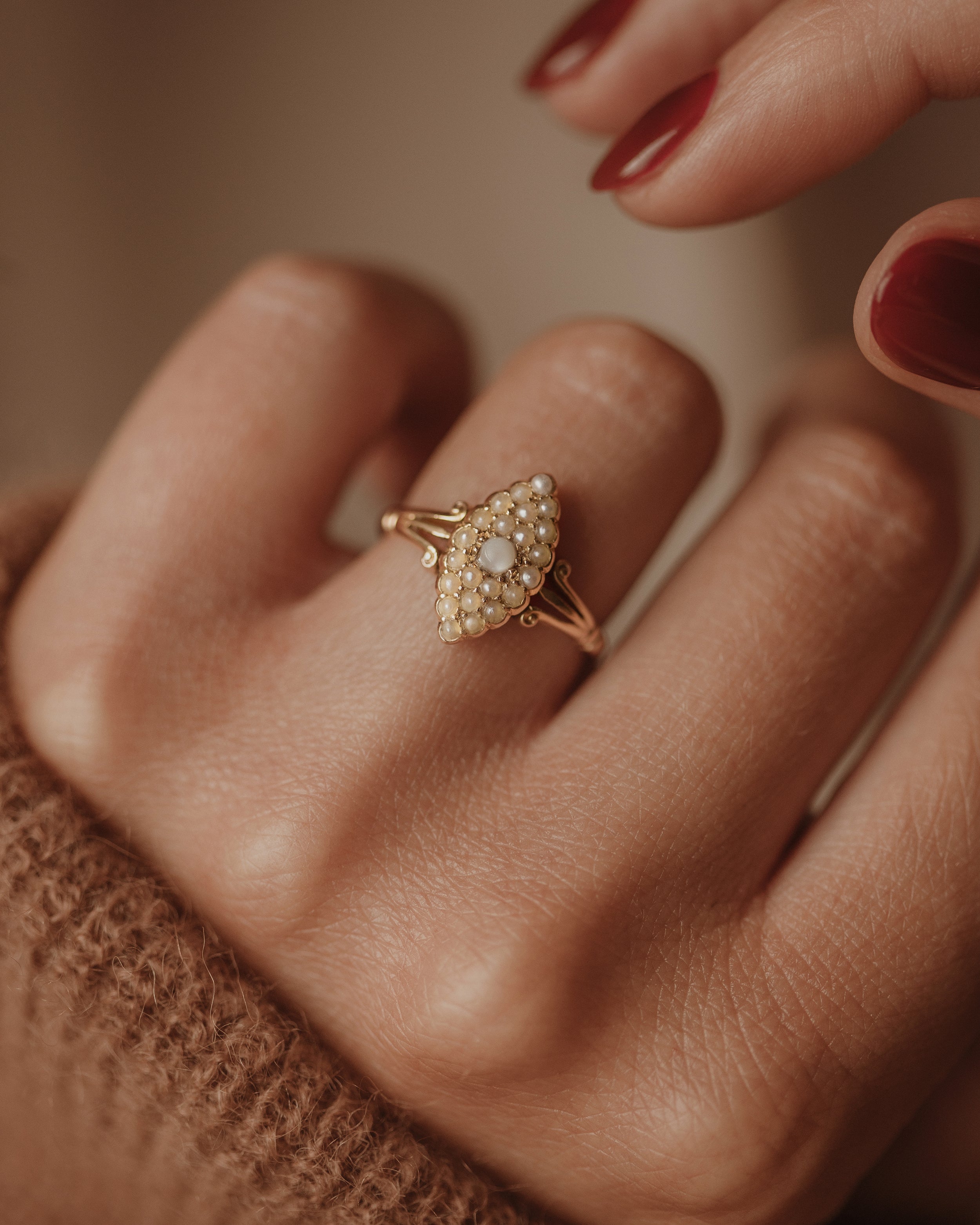 Image of Mabel Antique 18ct Gold Split Pearl Marquise Ring