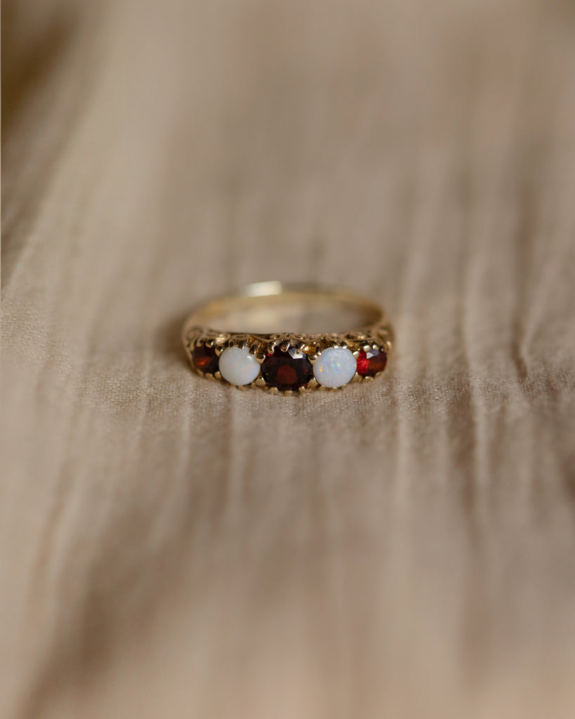 Lavinia Vintage 9ct Gold Opal & Garnet Five Stone Ring