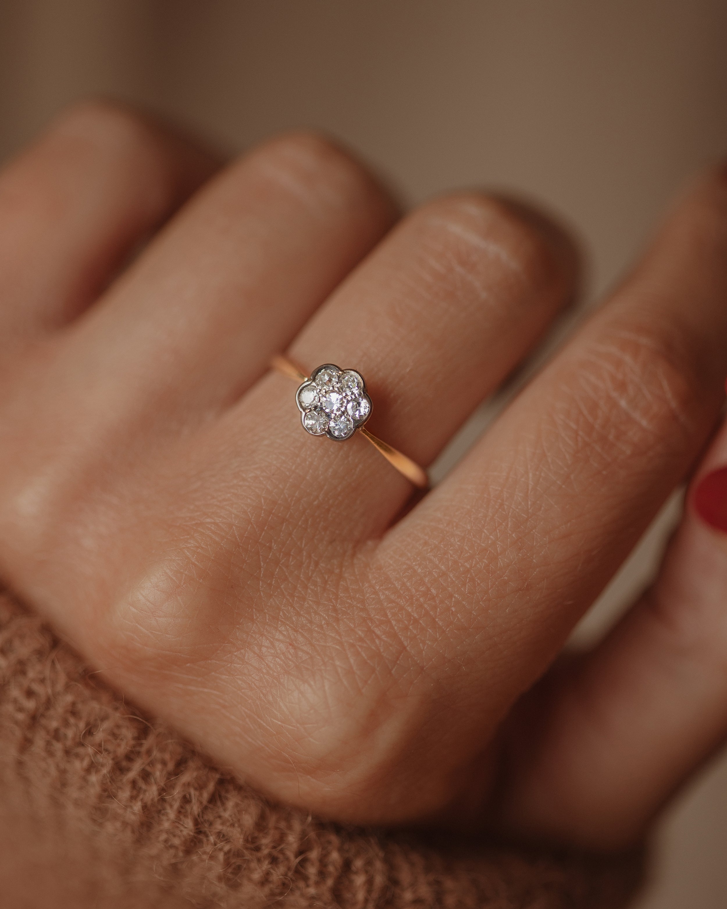 Image of Jessa Antique Edwardian 18ct Gold Diamond Daisy Cluster Ring