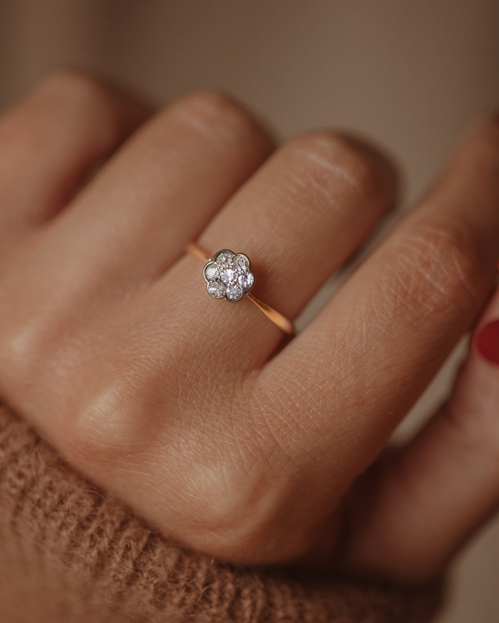 Jessa Antique Edwardian 18ct Gold Diamond Daisy Cluster Ring
