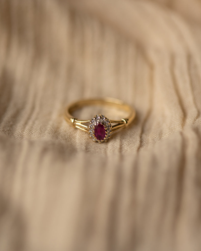 Birdie Vintage 9ct Gold Ruby & Diamond Cluster Ring