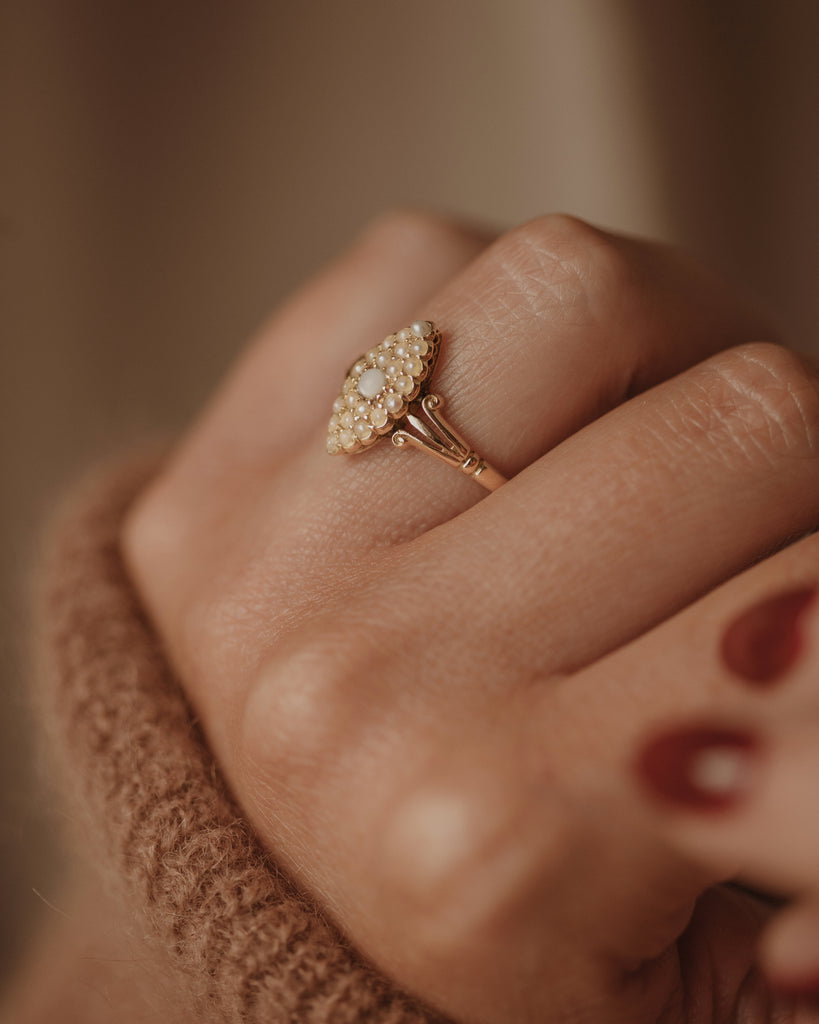 Mabel Antique 18ct Gold Split Pearl Marquise Ring