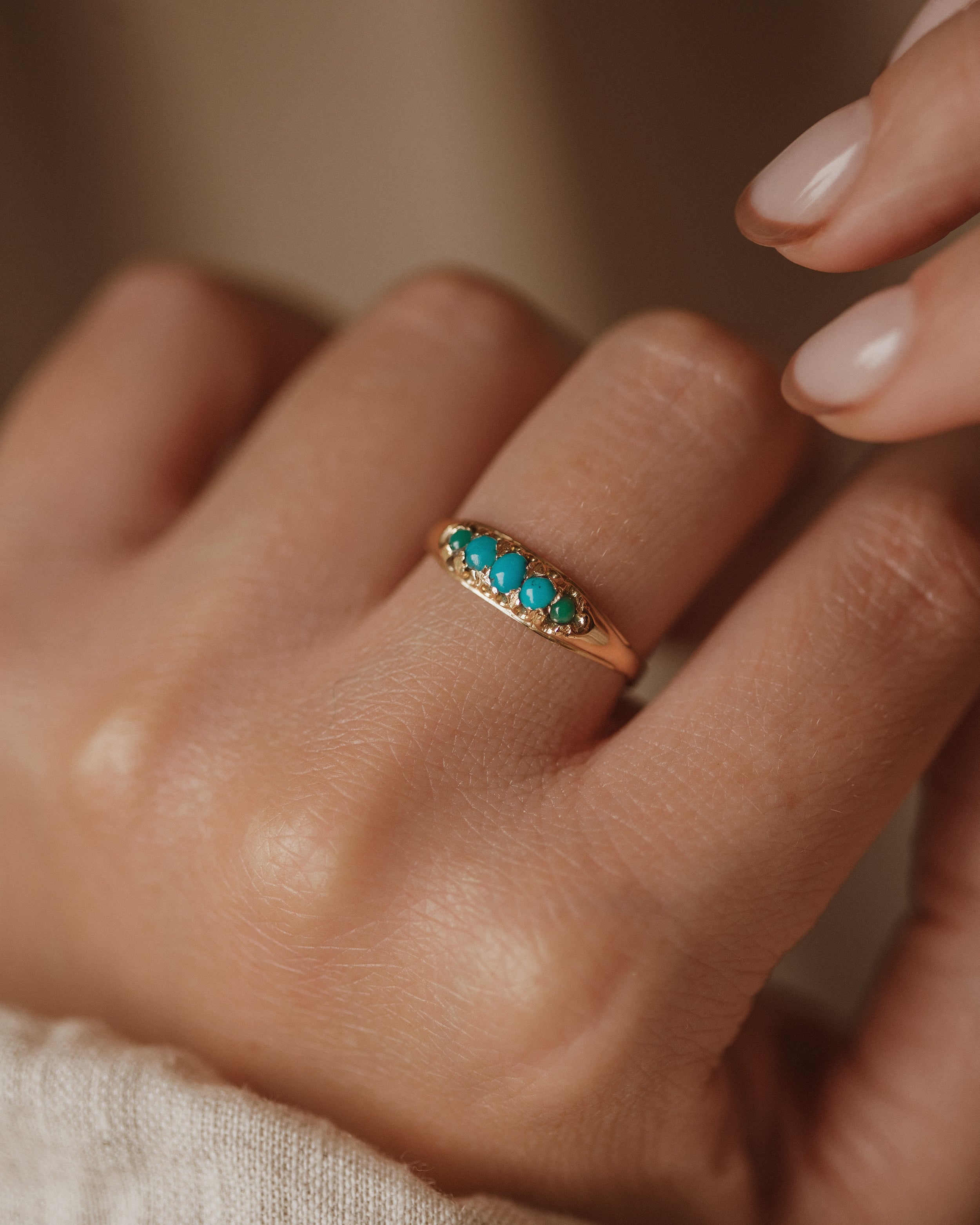 Image of June Antique 9ct Gold Turquoise Five Stone Ring