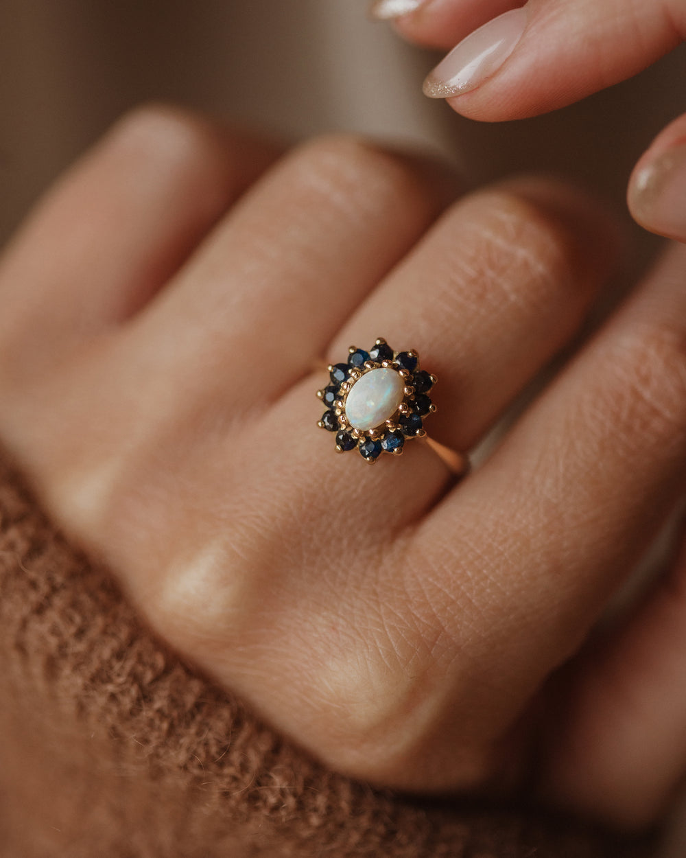 Maude Vintage 18ct Gold Opal & Sapphire Cluster Ring
