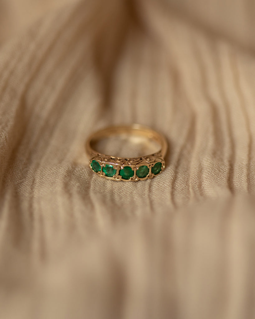 Edie 1986 9ct Gold Five Stone Emerald Ring