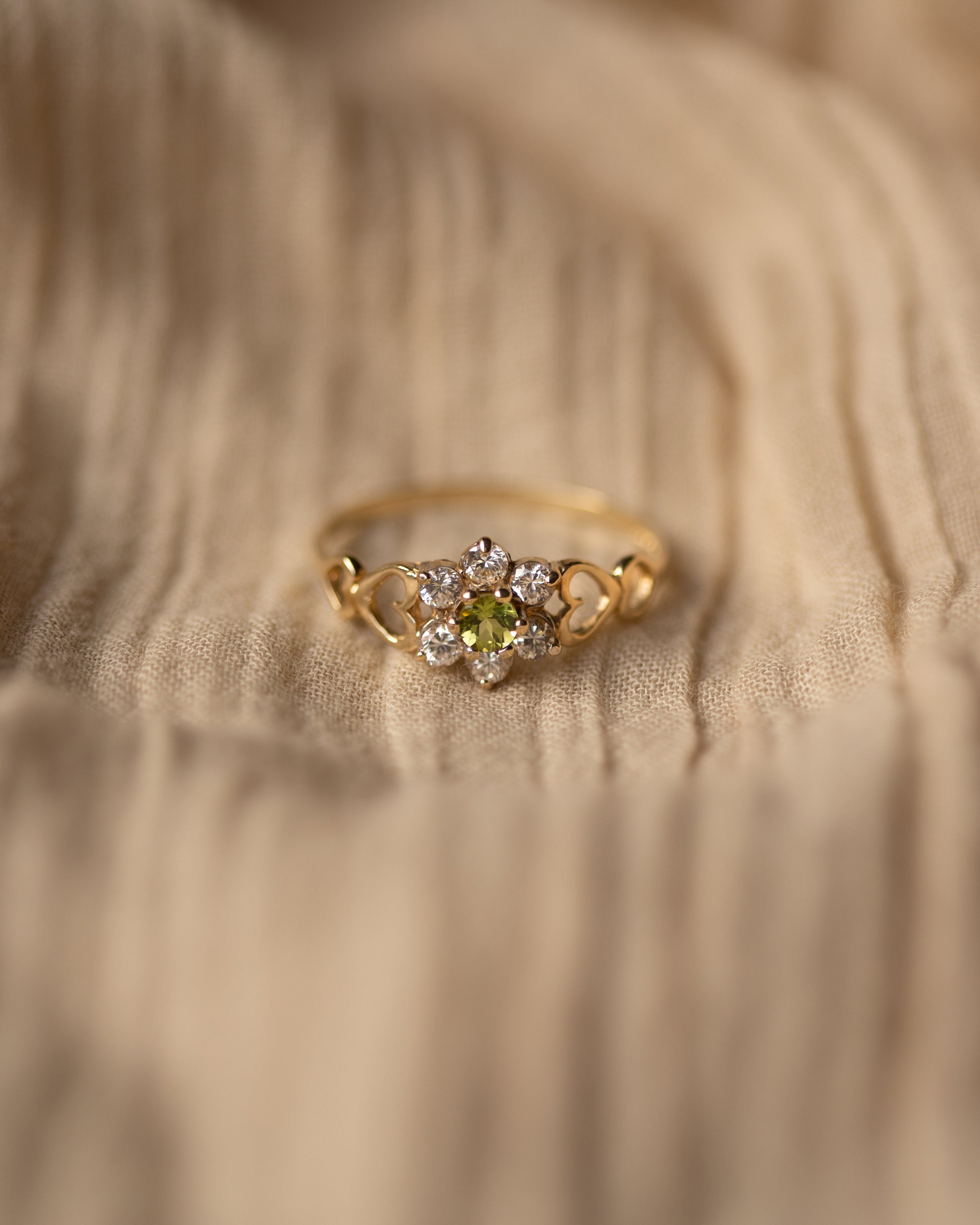 Image of Darlene Vintage 9ct Gold Peridot & Cubic Zirconia Cluster Ring