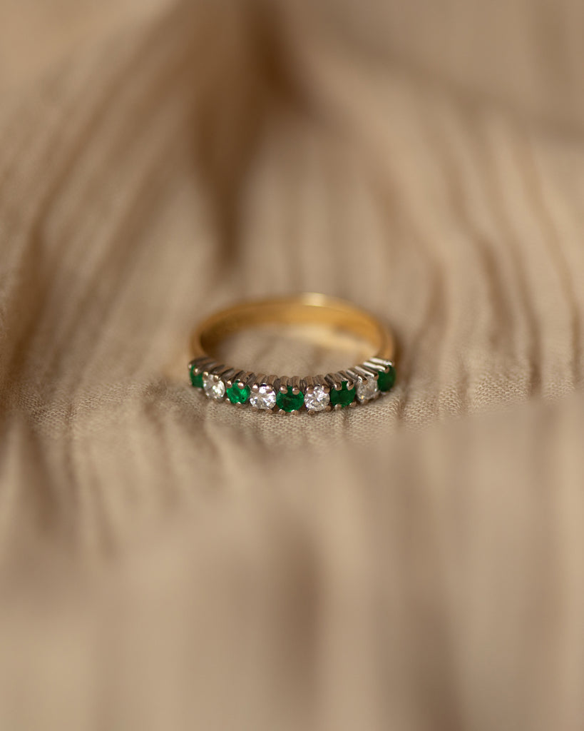 Harriet 1989 18ct Gold Emerald & Diamond Half Eternity Ring