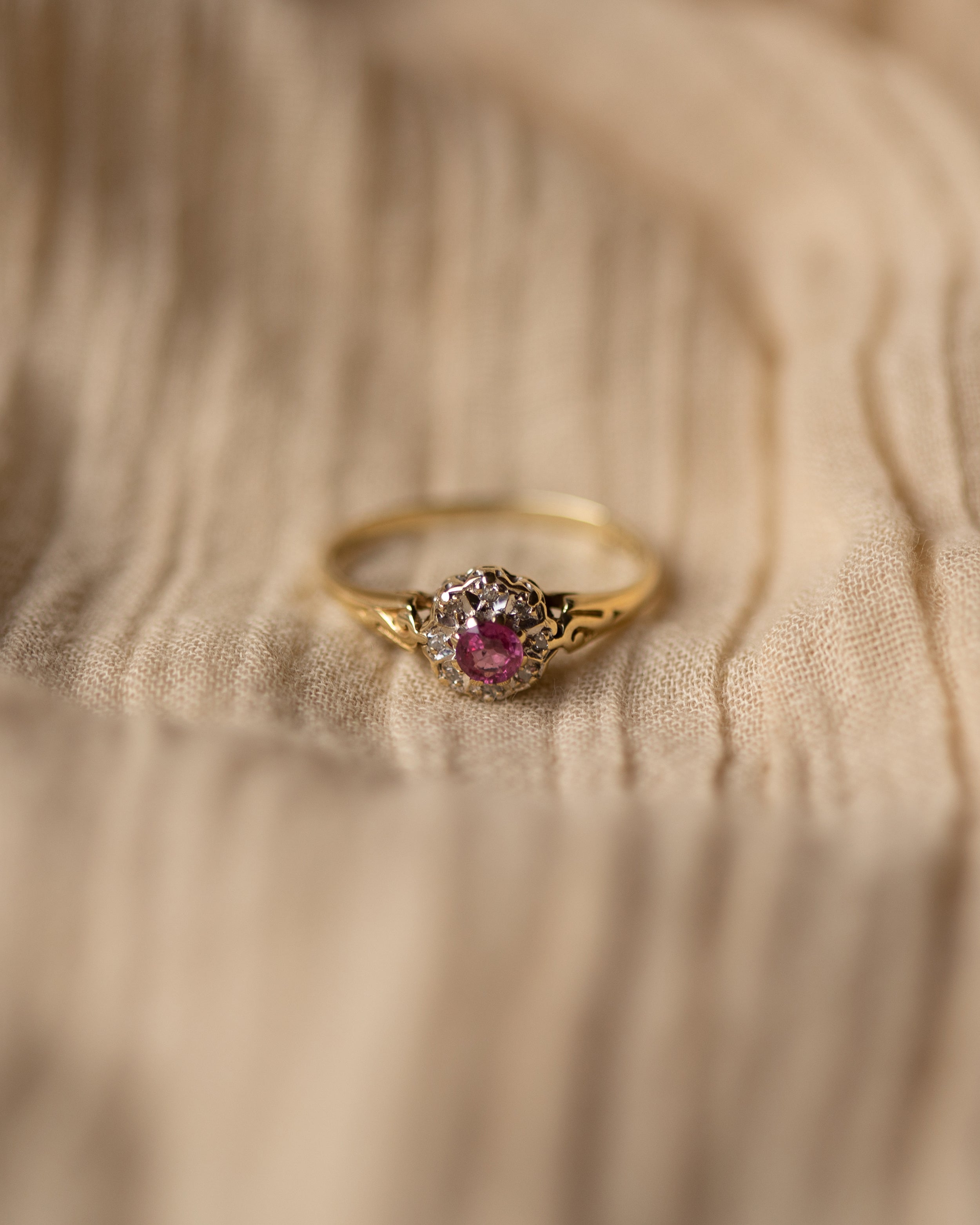 Image of Helena 1985 Vintage 9ct Gold Ruby & Diamond Cluster Ring