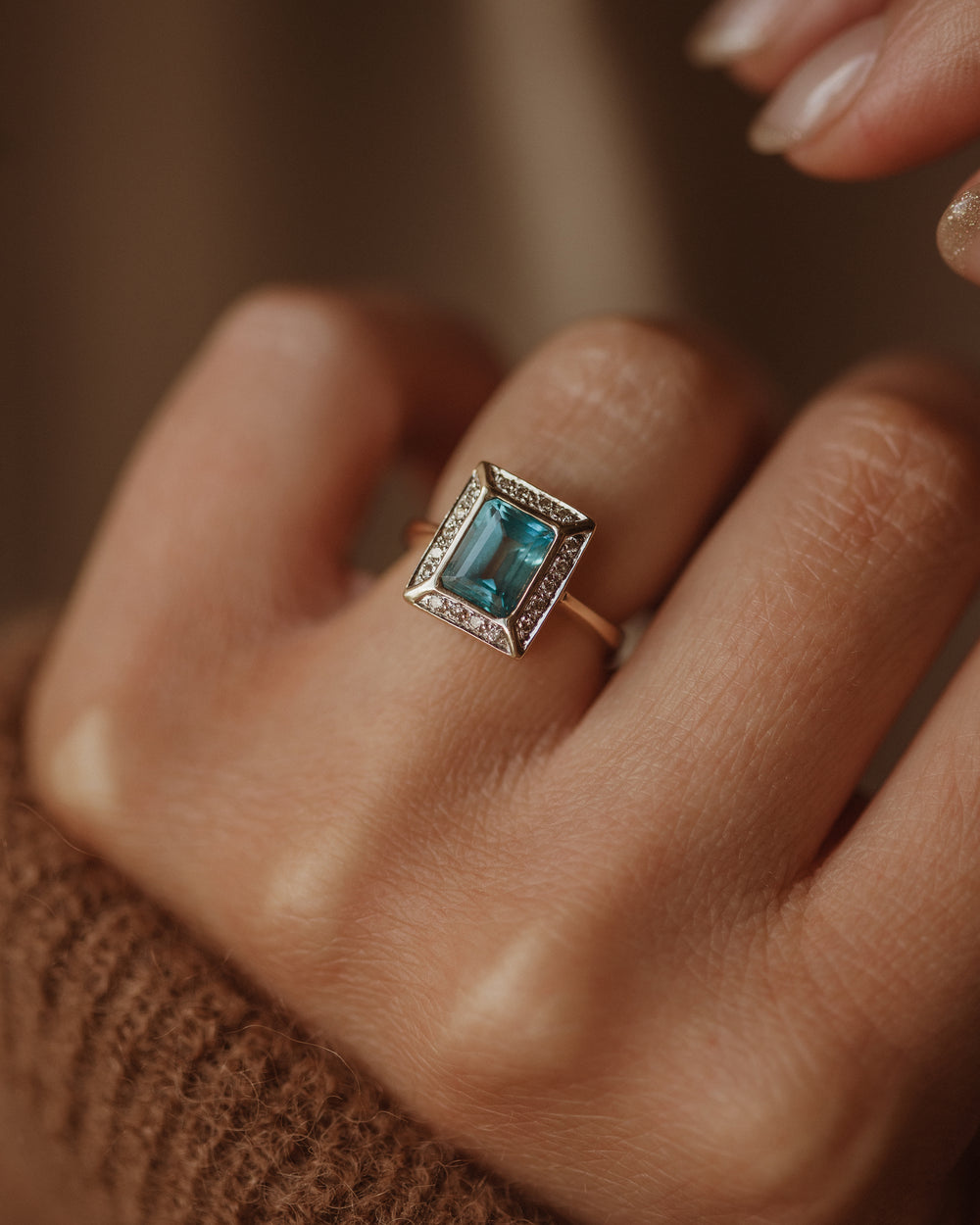 Martha Vintage 9ct Gold Topaz & Diamond Cluster Ring