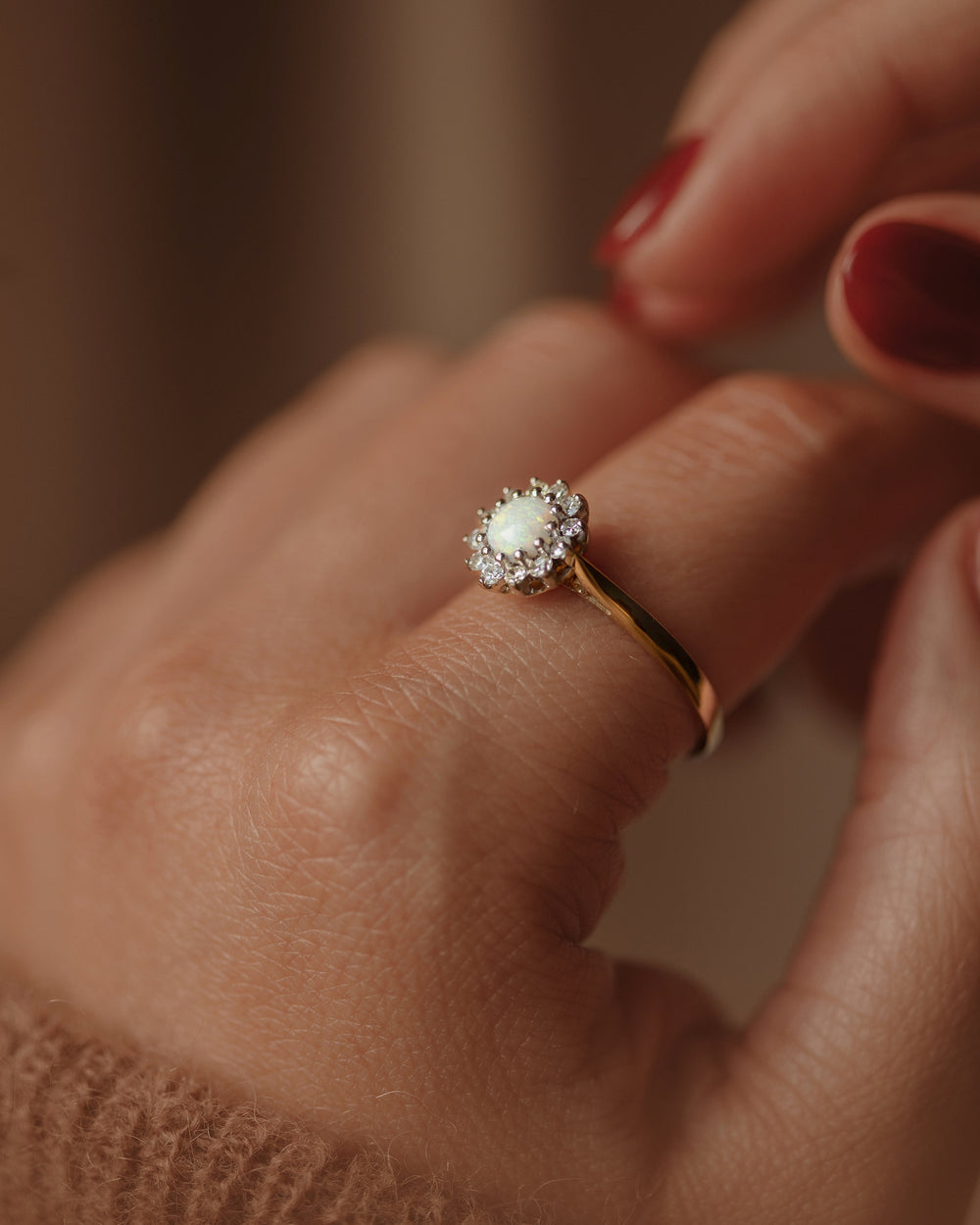Claudia 1968 Vintage 18ct Gold Opal & Diamond Cluster Ring