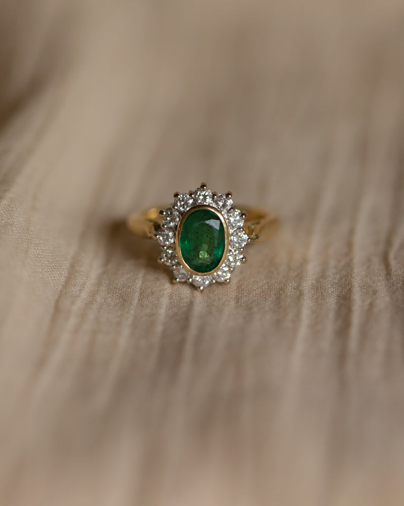 Audrey Vintage 18ct Gold Emerald & Diamond Cluster Ring
