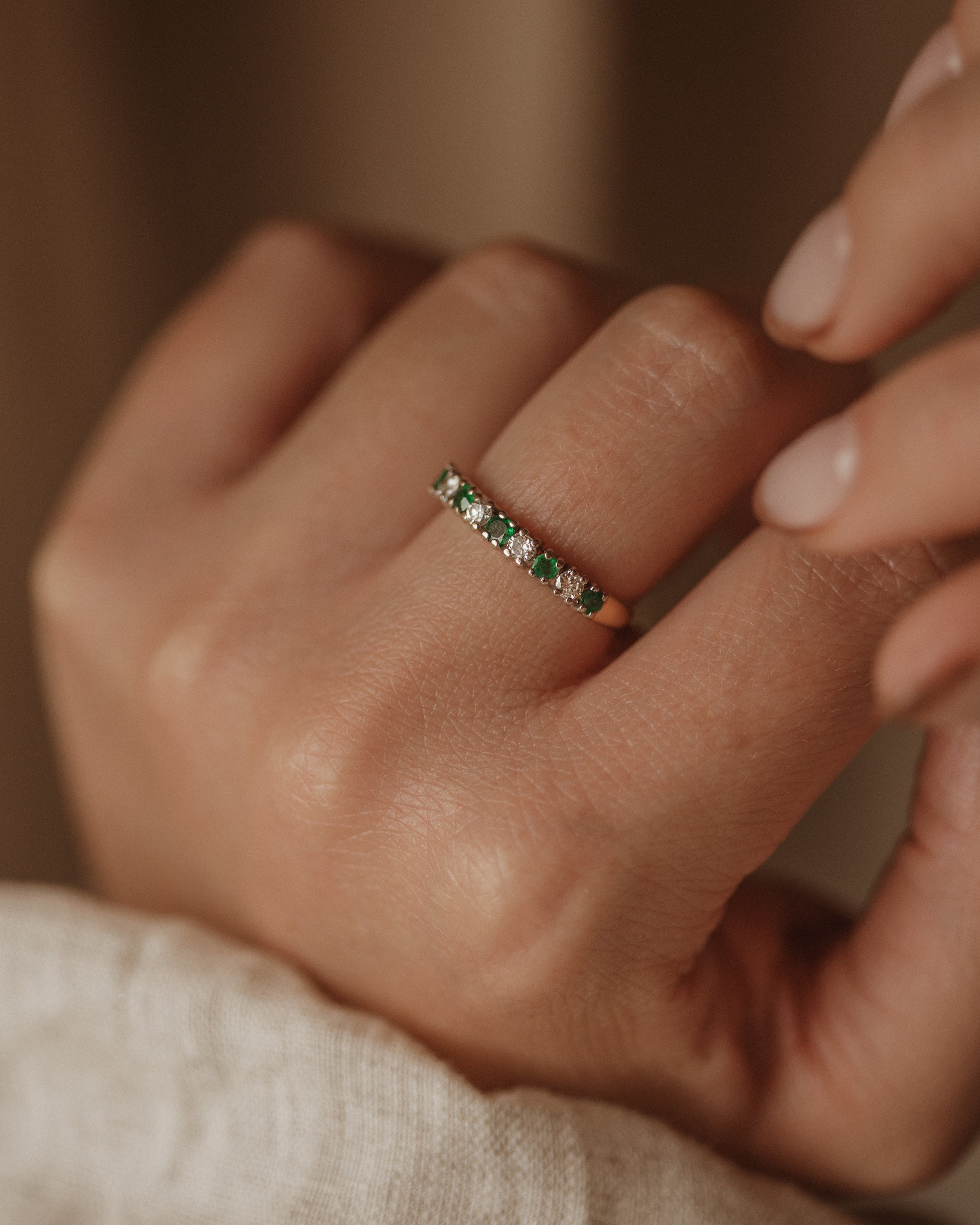 Image of Harriet 1989 18ct Gold Emerald & Diamond Half Eternity Ring