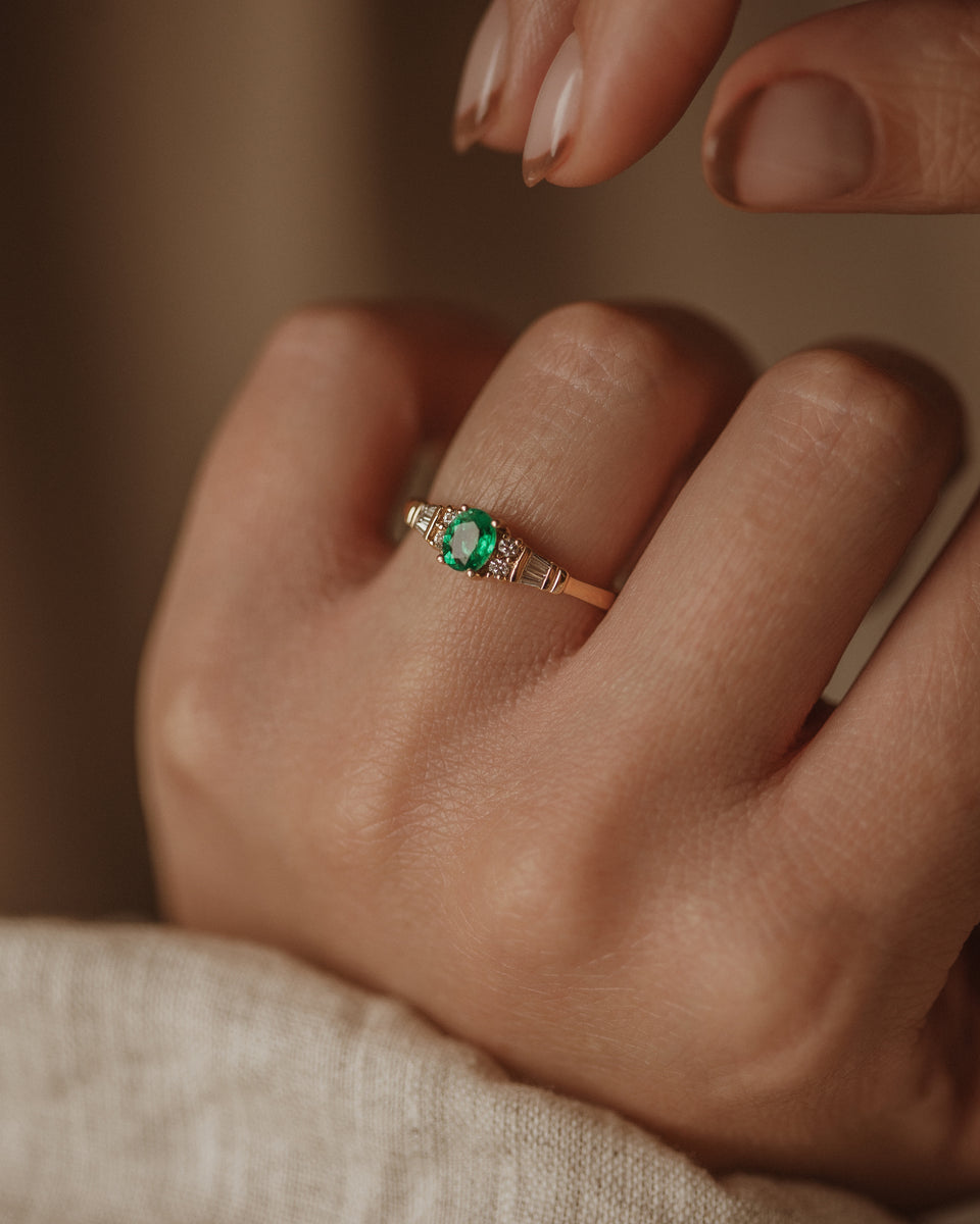 Eleanor Vintage 18ct Gold Emerald & Diamond Ring | Rock n Rose