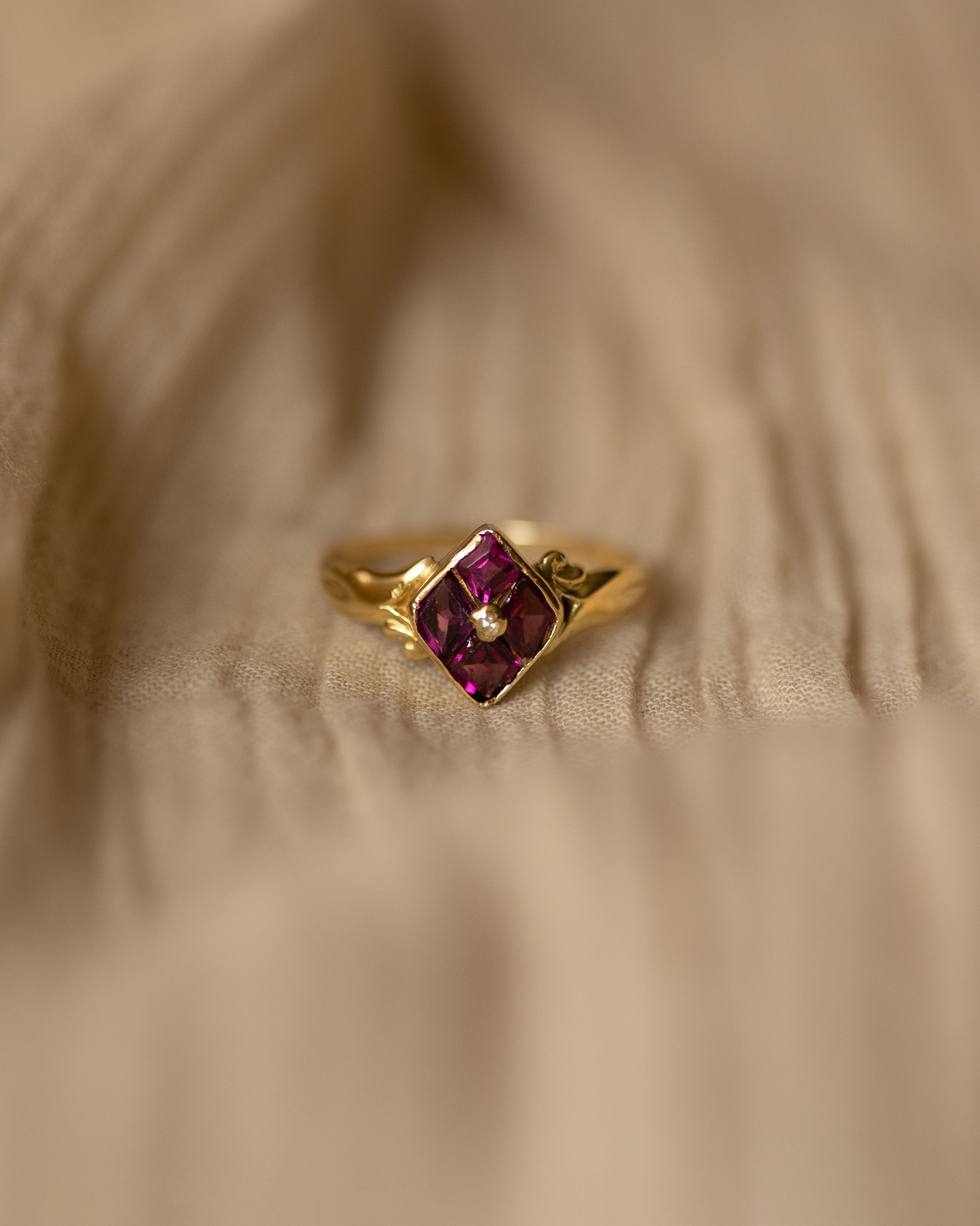 Image of Augustina Antique 18ct Gold Almandine Garnet Lozenge Ring