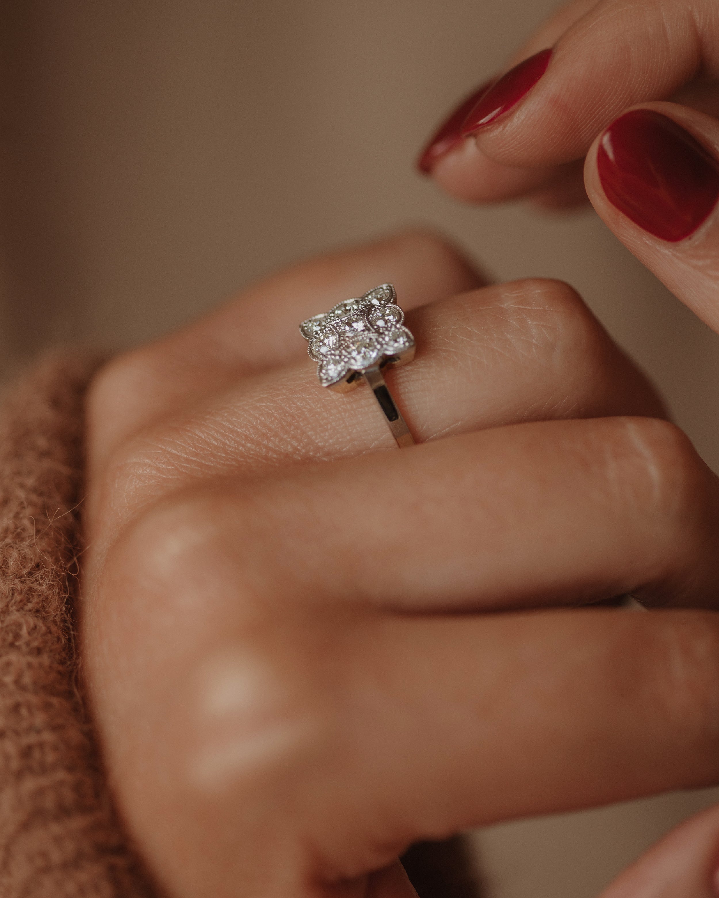 Alberta Antique Art Deco 18ct Gold Diamond Cluster Ring