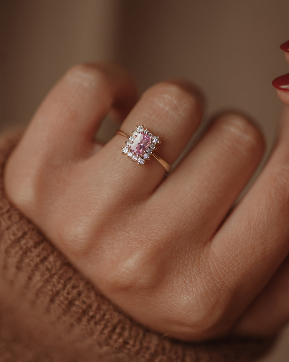 Maude 1984 Vintage 9ct Gold Pink Cubic Zircon Cluster Ring
