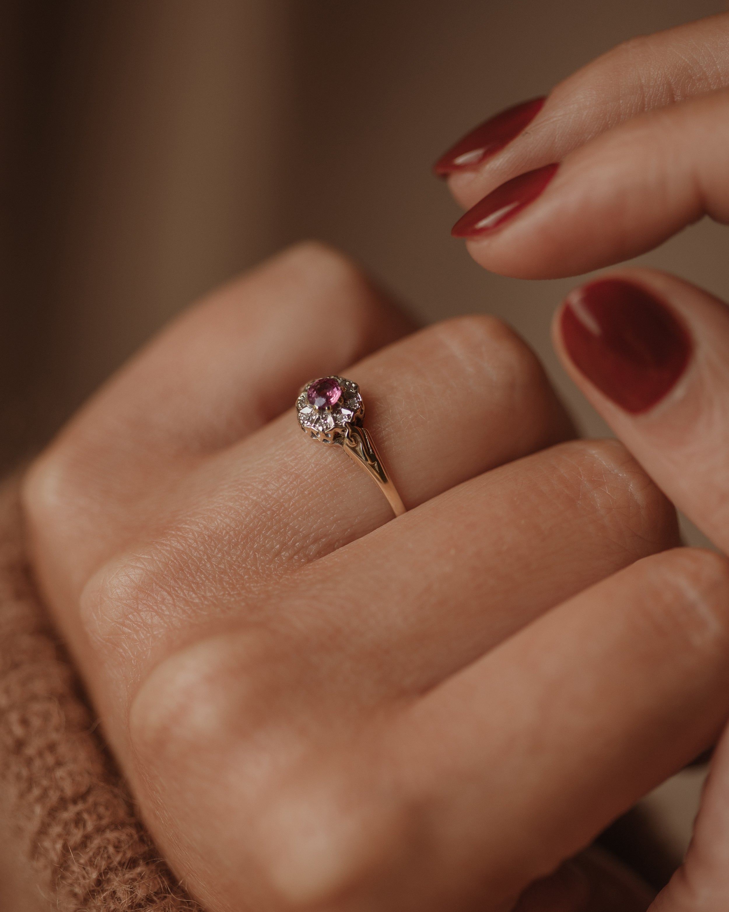 Helena 1985 Vintage 9ct Gold Ruby & Diamond Cluster Ring