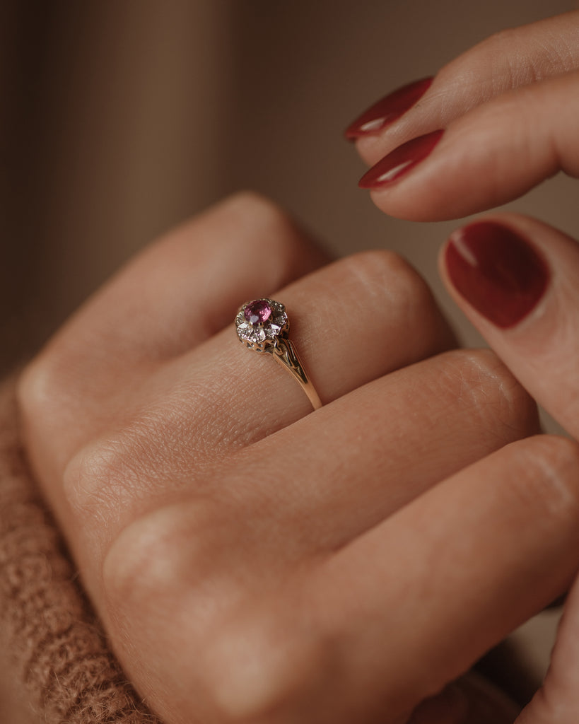 Helena 1985 Vintage 9ct Gold Ruby & Diamond Cluster Ring