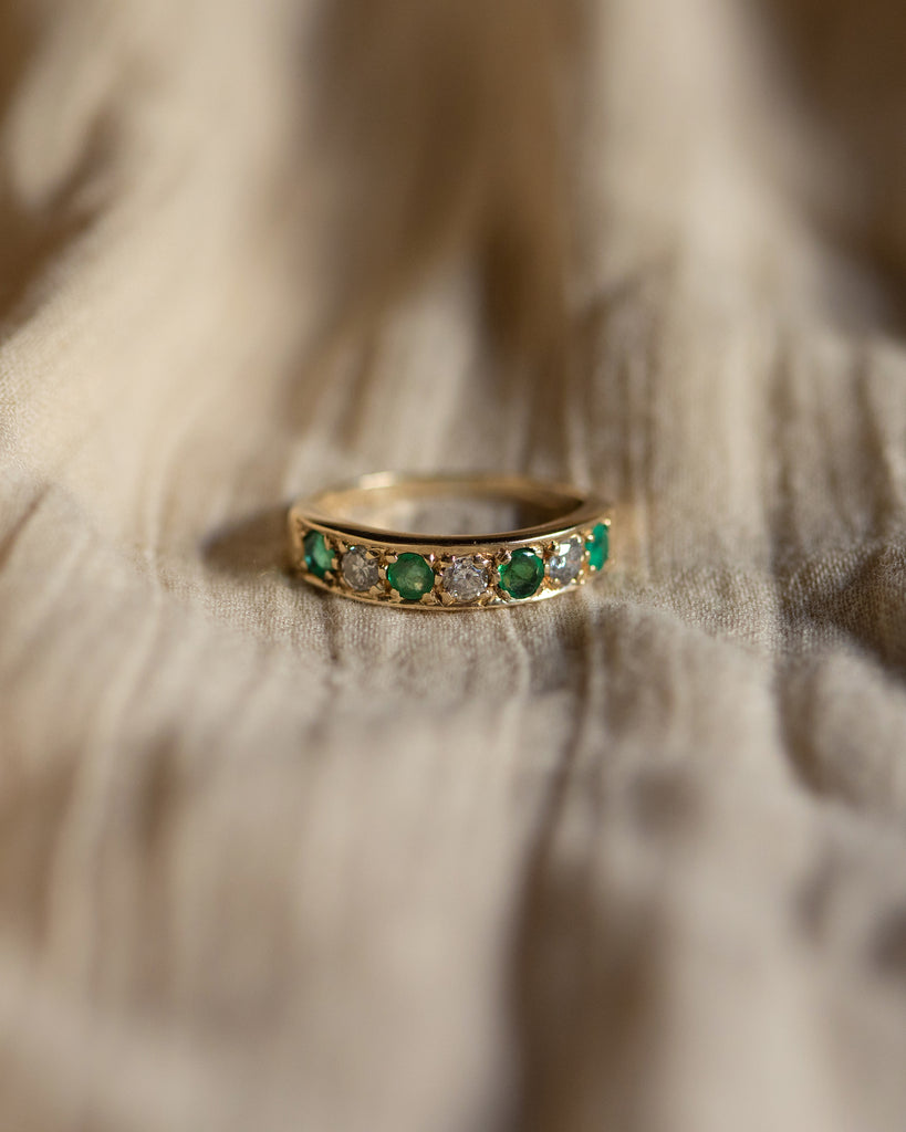 Augusta 1988 Vintage 9ct Gold Emerald & Diamond Half Eternity Ring