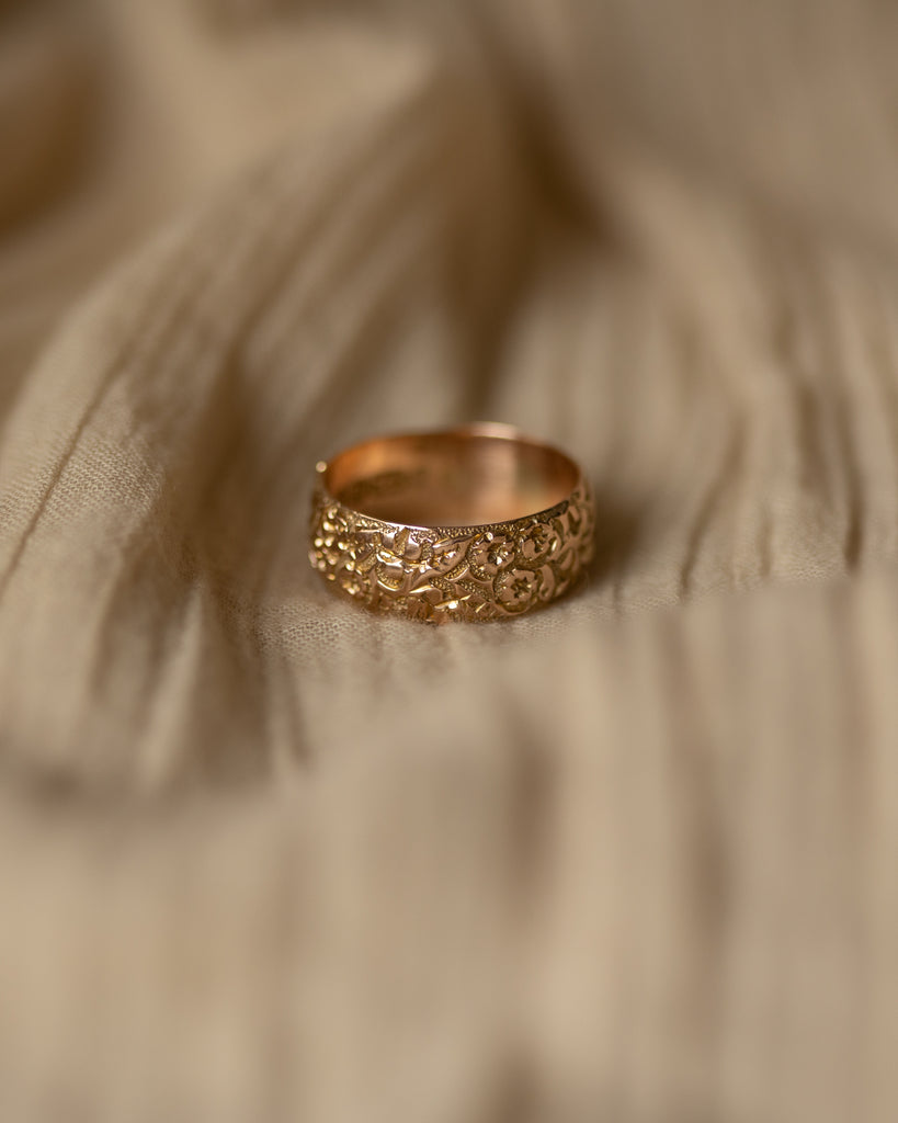 Rosemary 1895 Antique 9ct Gold Floral Band Ring