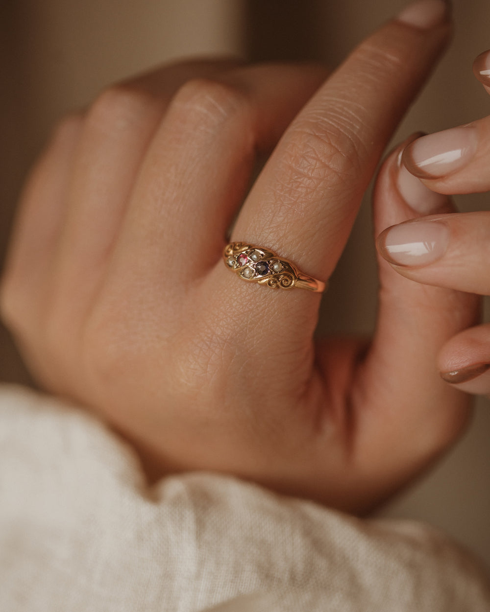Colette 1900 Victorian 15ct Gold Ruby, Sapphire & Pearl Ring