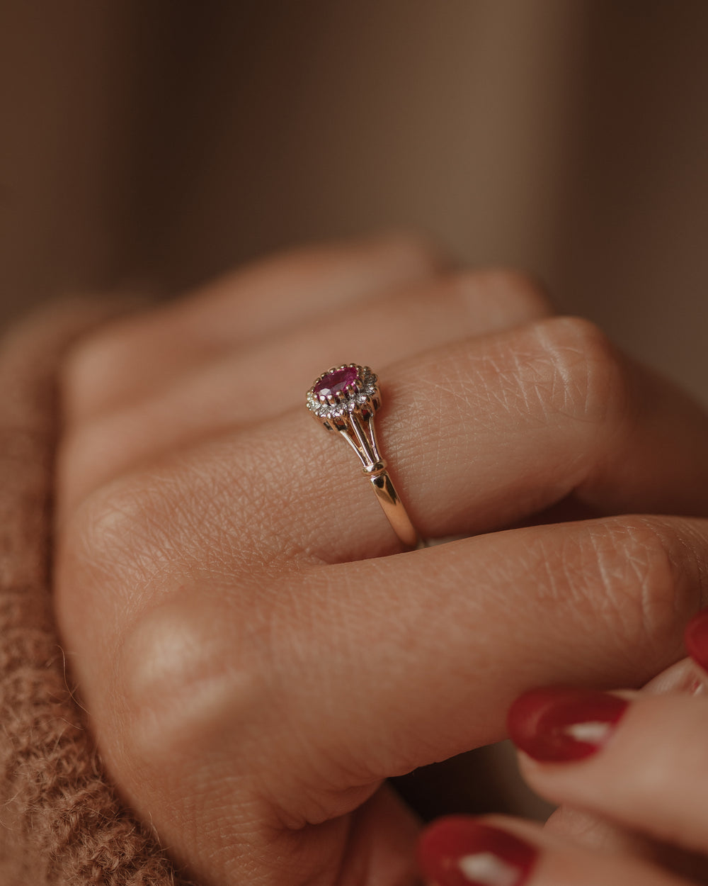 Birdie Vintage 9ct Gold Ruby & Diamond Cluster Ring