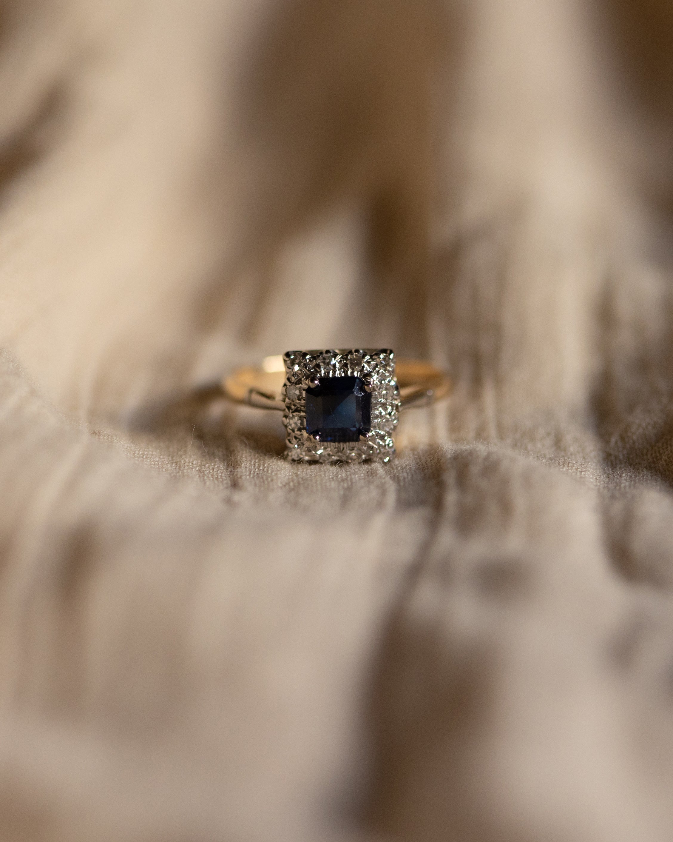 Esther Vintage 18ct Gold Sapphire & Diamond Square Cluster Ring
