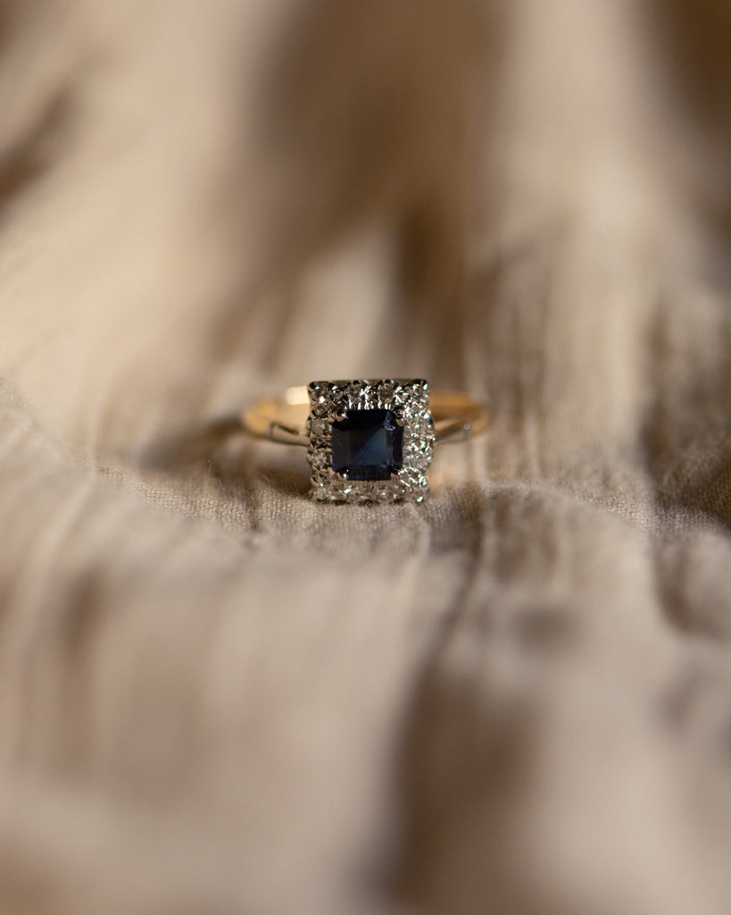 Esther Vintage 18ct Gold Sapphire & Diamond Square Cluster Ring