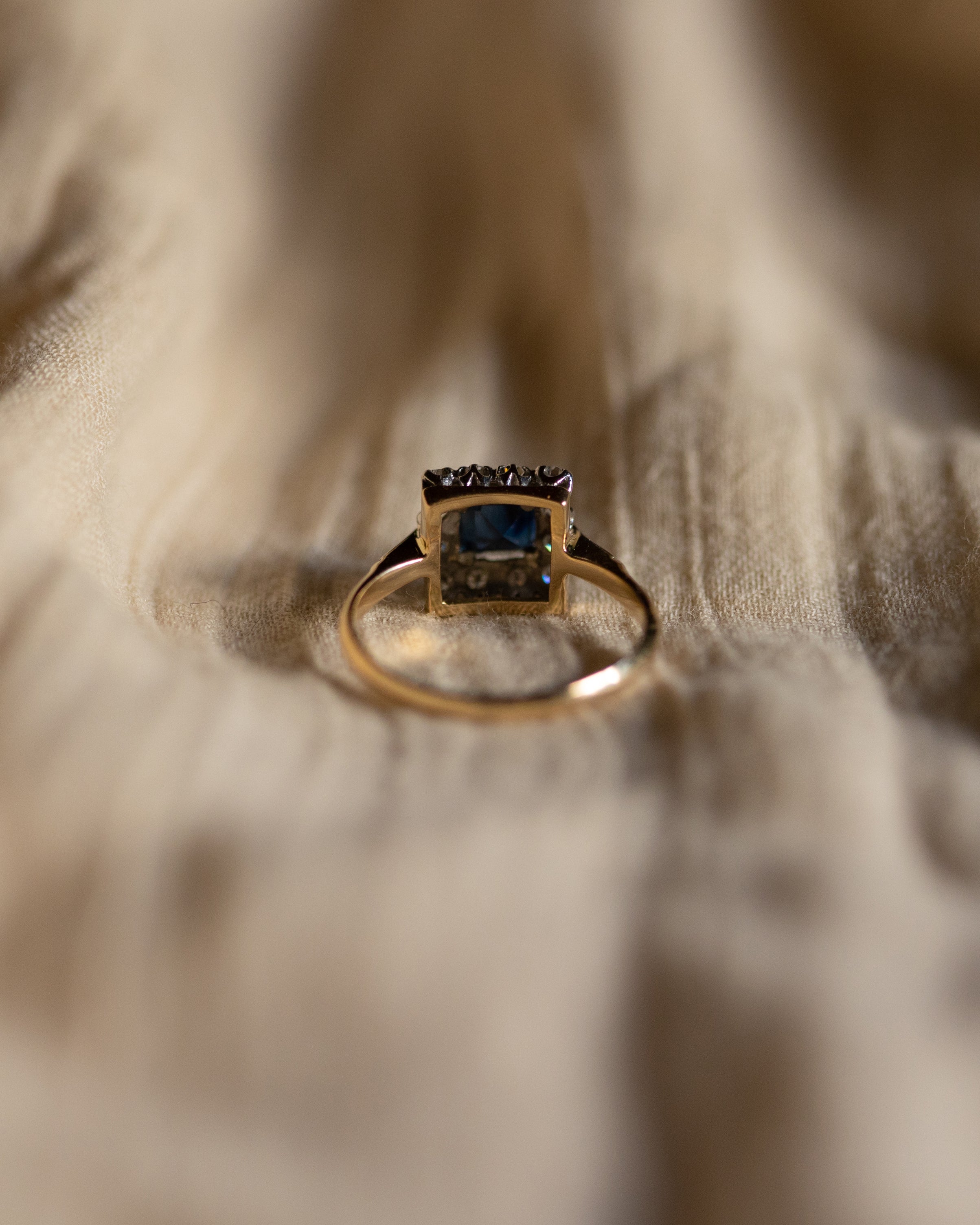 Esther Vintage 18ct Gold Sapphire & Diamond Square Cluster Ring