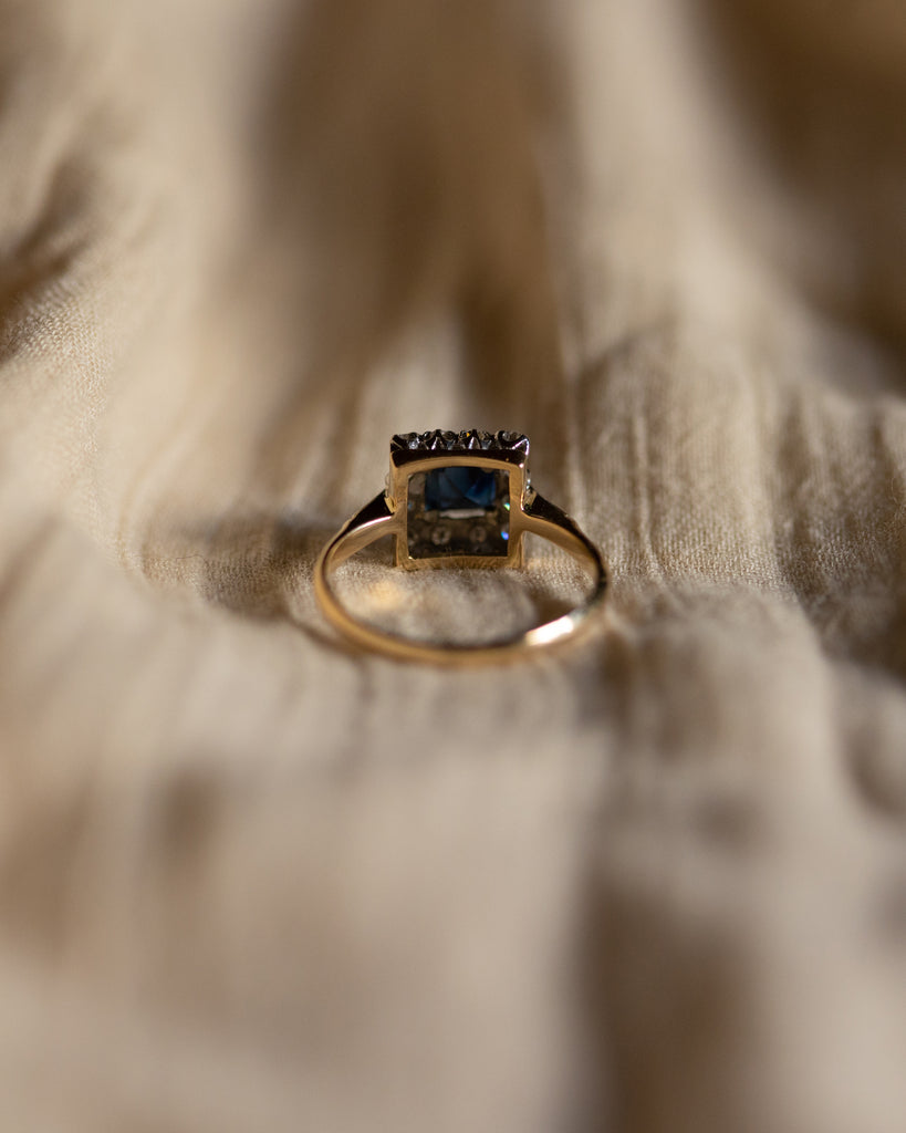 Esther Vintage 18ct Gold Sapphire & Diamond Square Cluster Ring