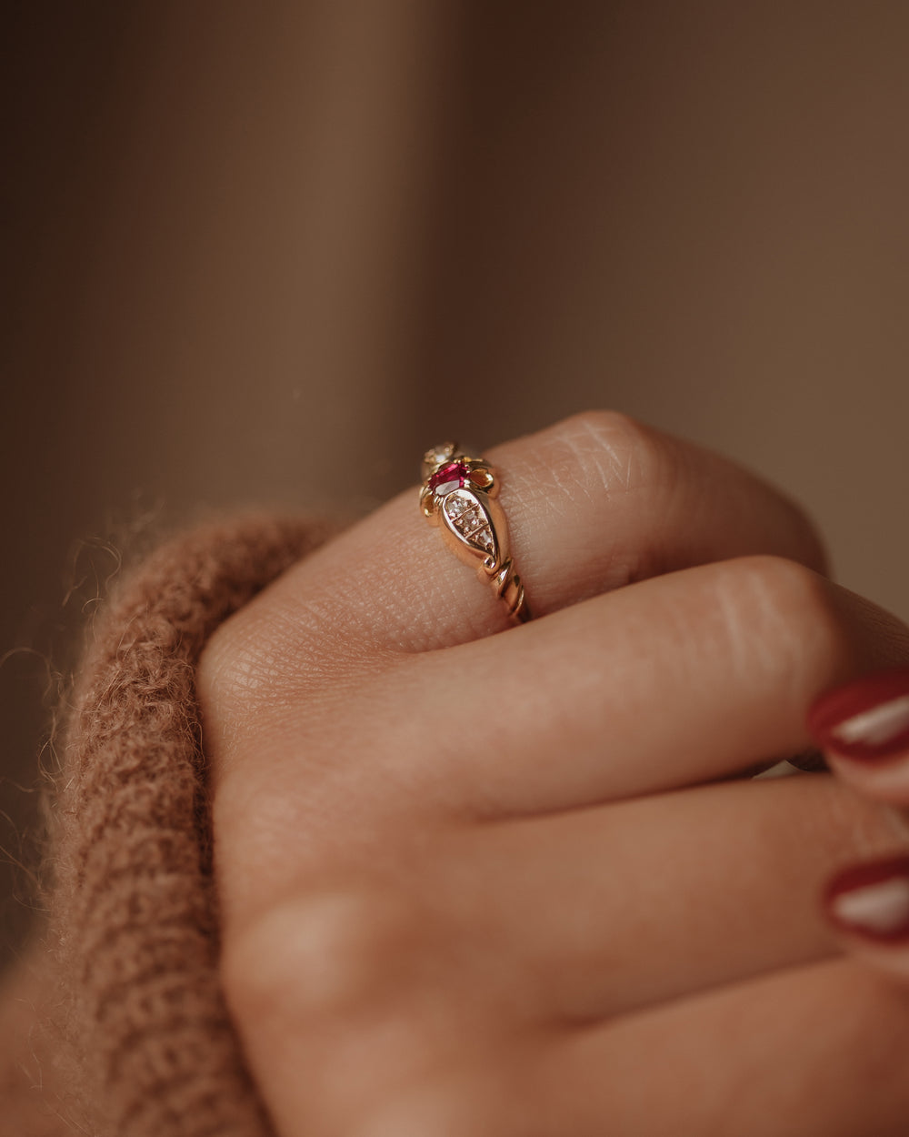 Evelyn 1910 Antique 18ct Gold Ruby & Diamond Ring